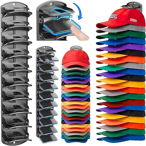 Organizador de sombreros de doble capacidad para gorras de béisbol, 2 paquetes, almacenamiento de 40 gorras con clips de resorte, montaje en pared
