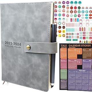 Academic Diary 2023-2024, Daily Planner, A5 Day Per Page,Daily Diary from Jul 2023 - Jun 2024,Hard Cover Organisers Journals with Pen,Bookmark,Monthly Tabs,Stickers and Inner Pocket-14.5x21.5 cm