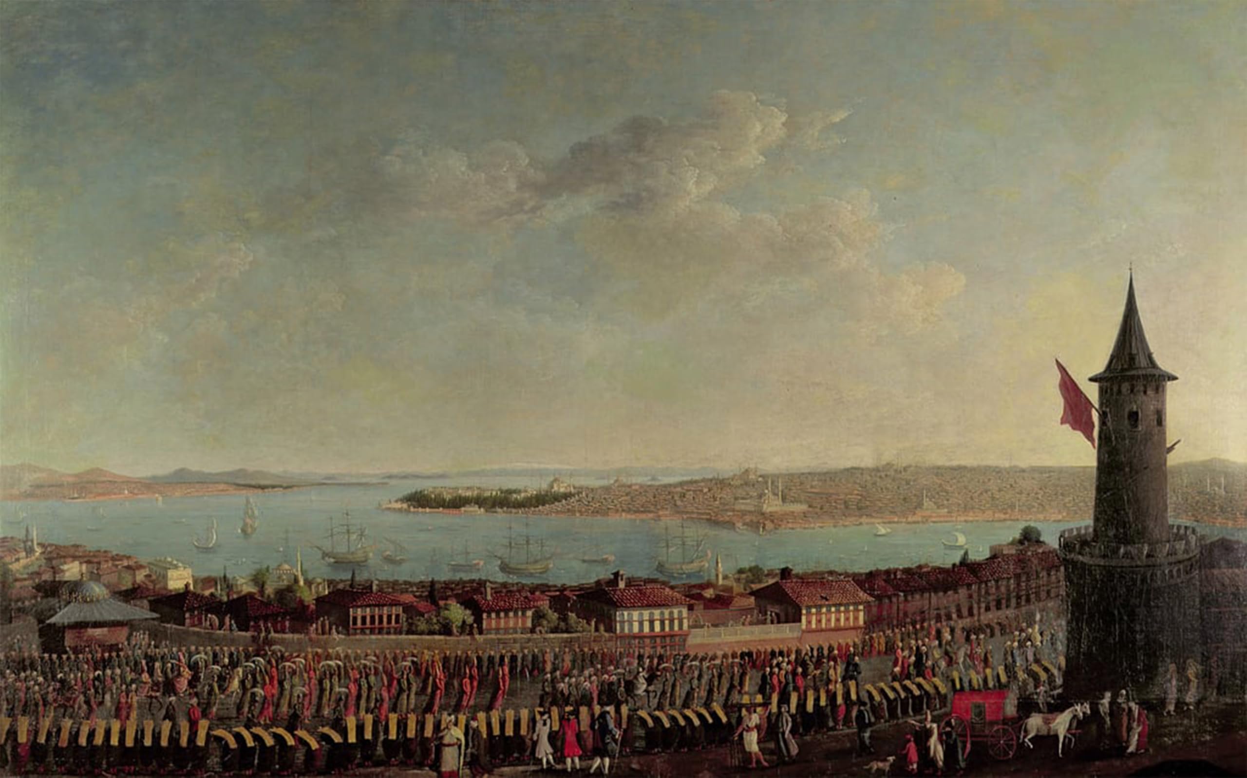 SERENDIPITP Abstract Painting Mural Print Picture Wall Decor Painting View of Constantinople with a Procession of Janissaries Passing by Jean Baptiste Vanmour for Home Decor 60x90cm