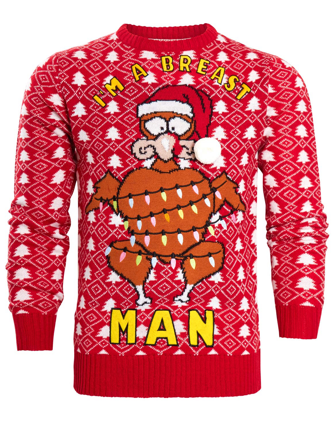 New Men's Christmas Jumper Red Turkey, Sizes S M L XL (L, Breast Man Red)