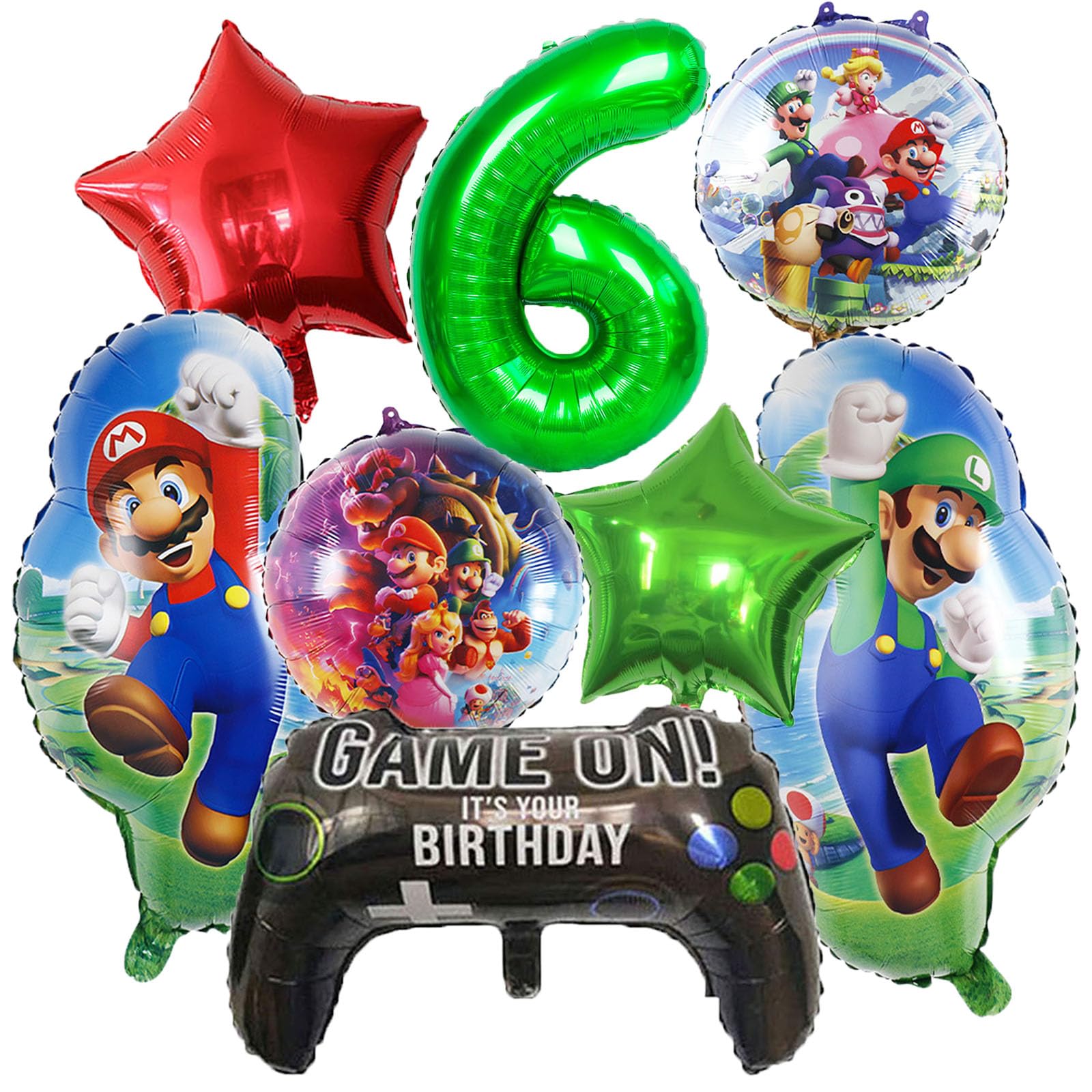 Mario Birthday Party Supplies 7PCS Mario Brothers Mylar Balloons for Boys Girls 6th Birthday Baby Shower Mario Themed Party Decorations (6th Birthday)