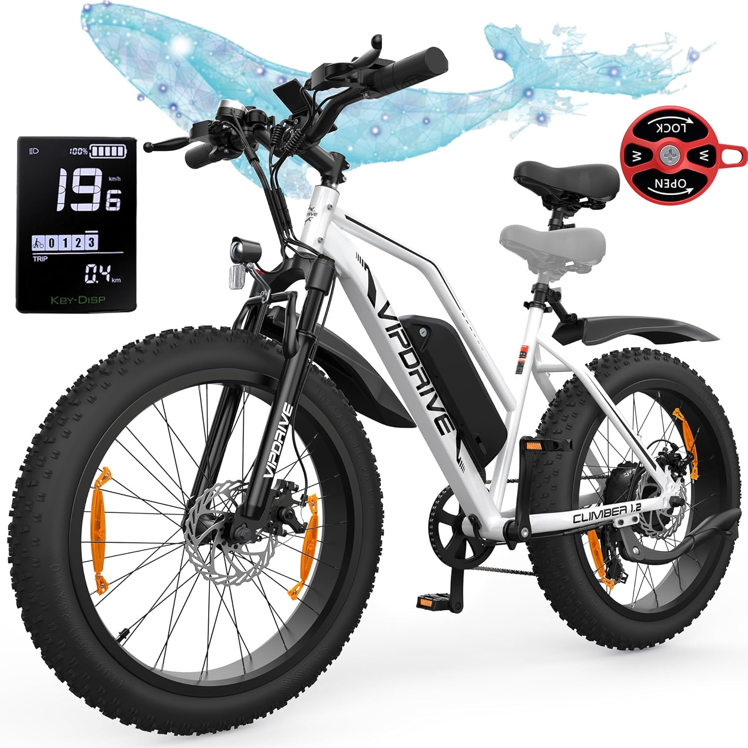 Vipdrive Electric Bikes for Adults, E-Bike with 48V 13Ah Removable Battery, 26" X 4" Fat Tire, 5 PAS Modes, 7 Speeds, Up to 25 Km/h, Large Smart LCD Display, Up to 100 KM E Mountain Bikes