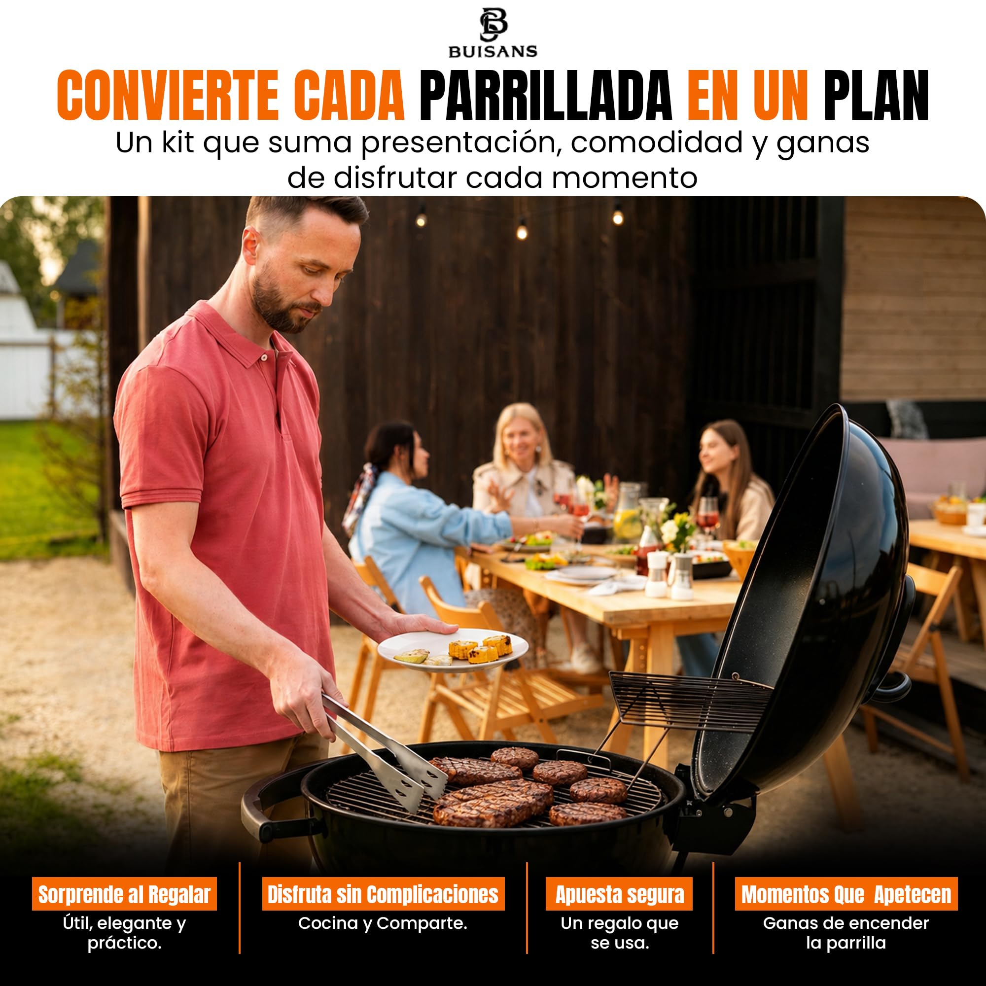 Buisans - Kit da barbecue, 15 pezzi, con custodia, utensili da barbecue in