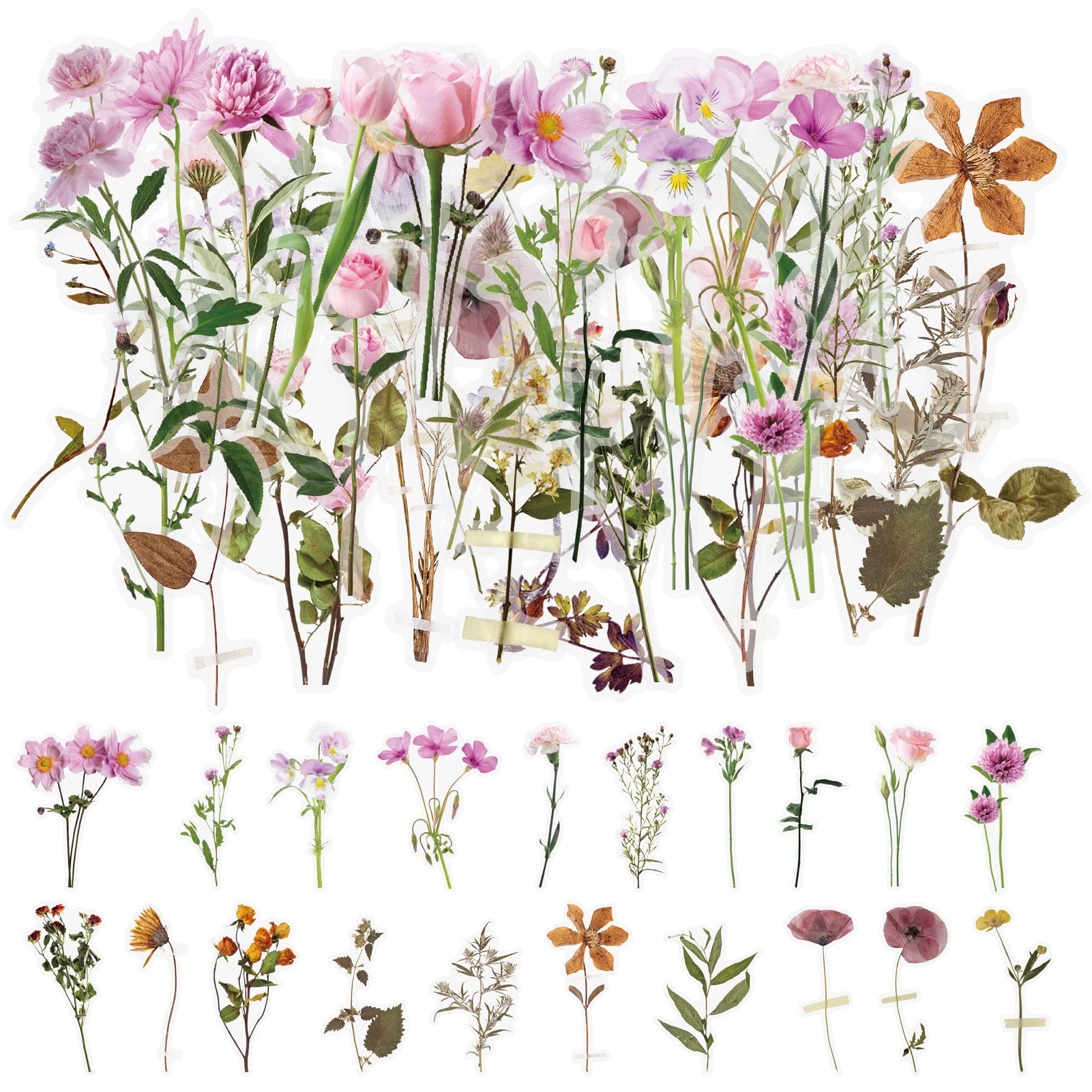 80PCS Flower Plant Stickers, Stickers for Card Making Scrapbook, 20 Styles Self-Adhesive Floral Style Paper Stickers for DIY, Scrapbook, Letters, Notebook, Cards, Wall, Window Making, Decorating Cup