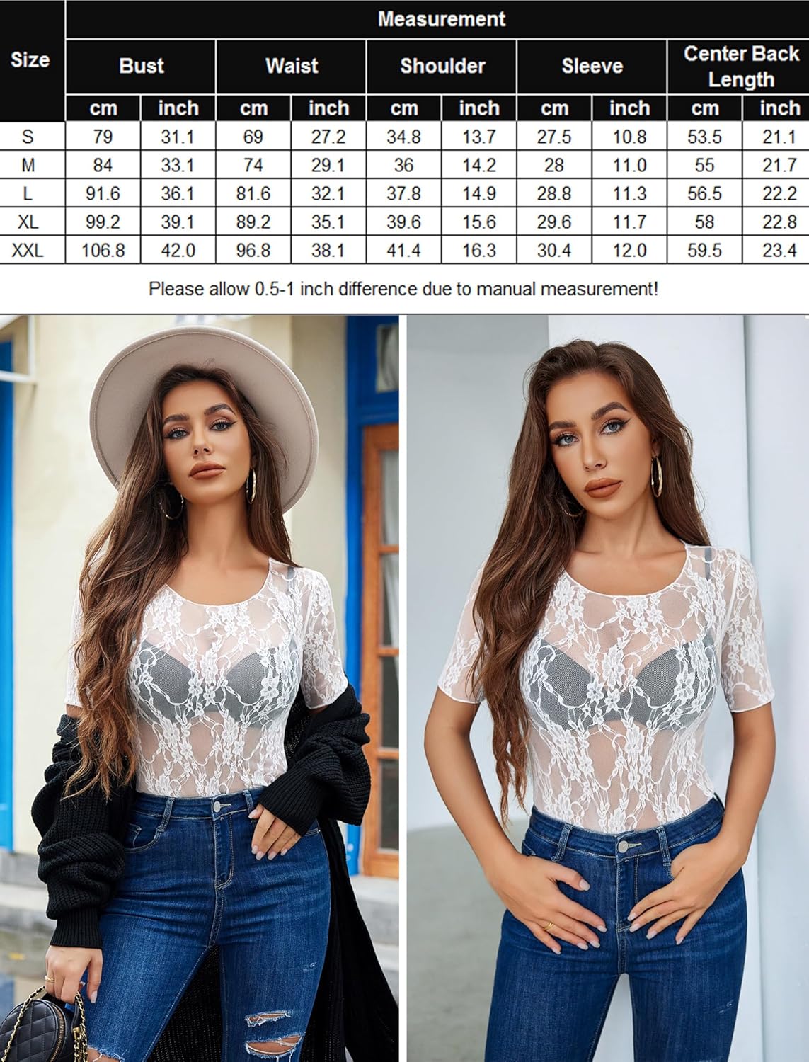 Avidlove Mesh Top for Women Short Sleeve Crew Neck Fitted Top Solid & Floral Lace Tee Shirts - Image 8