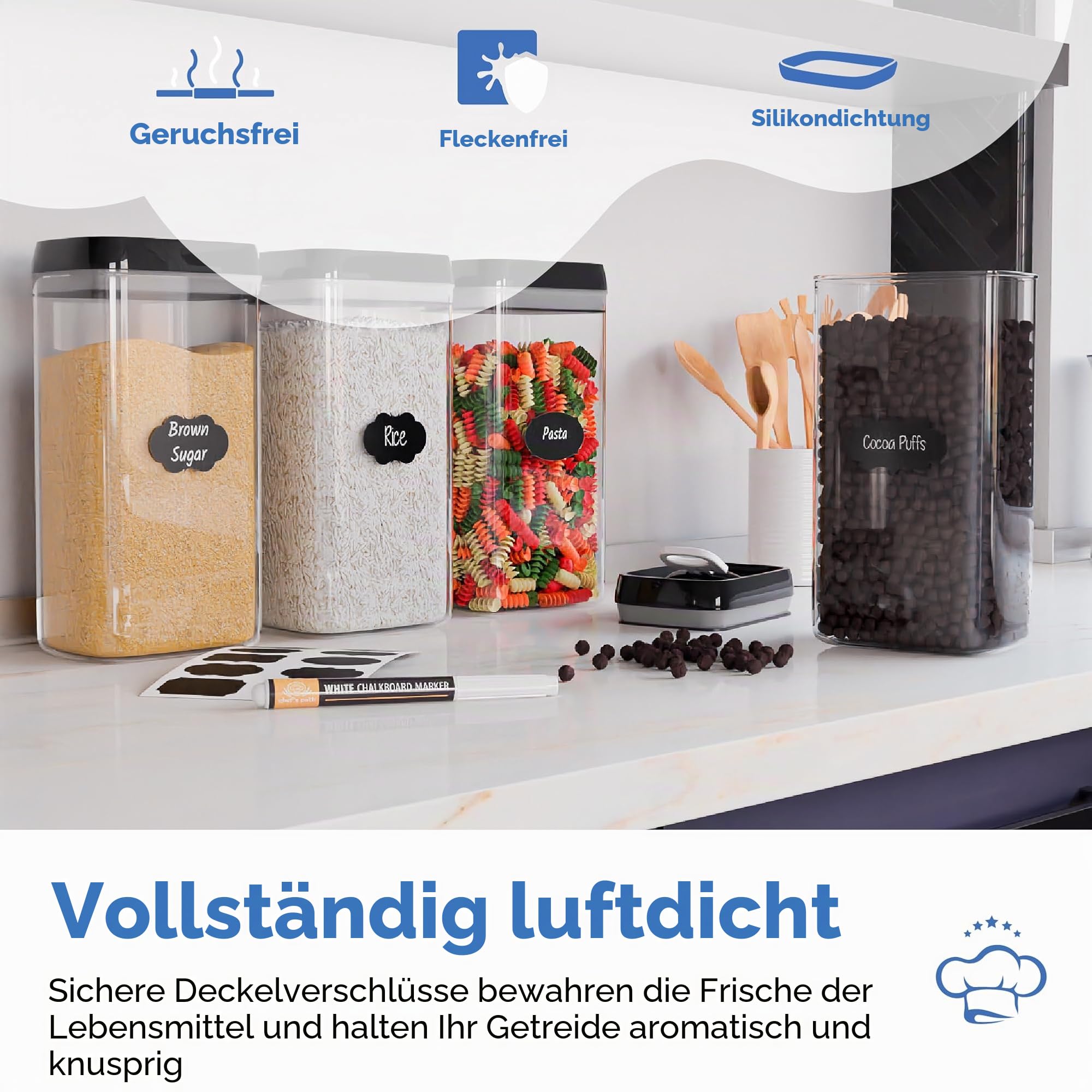 Chef's Path | Vorratsdosen Set aus 4 Frischhaltedosen mit Deckel | Ideal als Vorratsbehälter, Aufbewahrungsbox Küche, Vorratsbehälter, Vorratsdose, Vorratsdosen Luftdicht (3.2 L X 4)