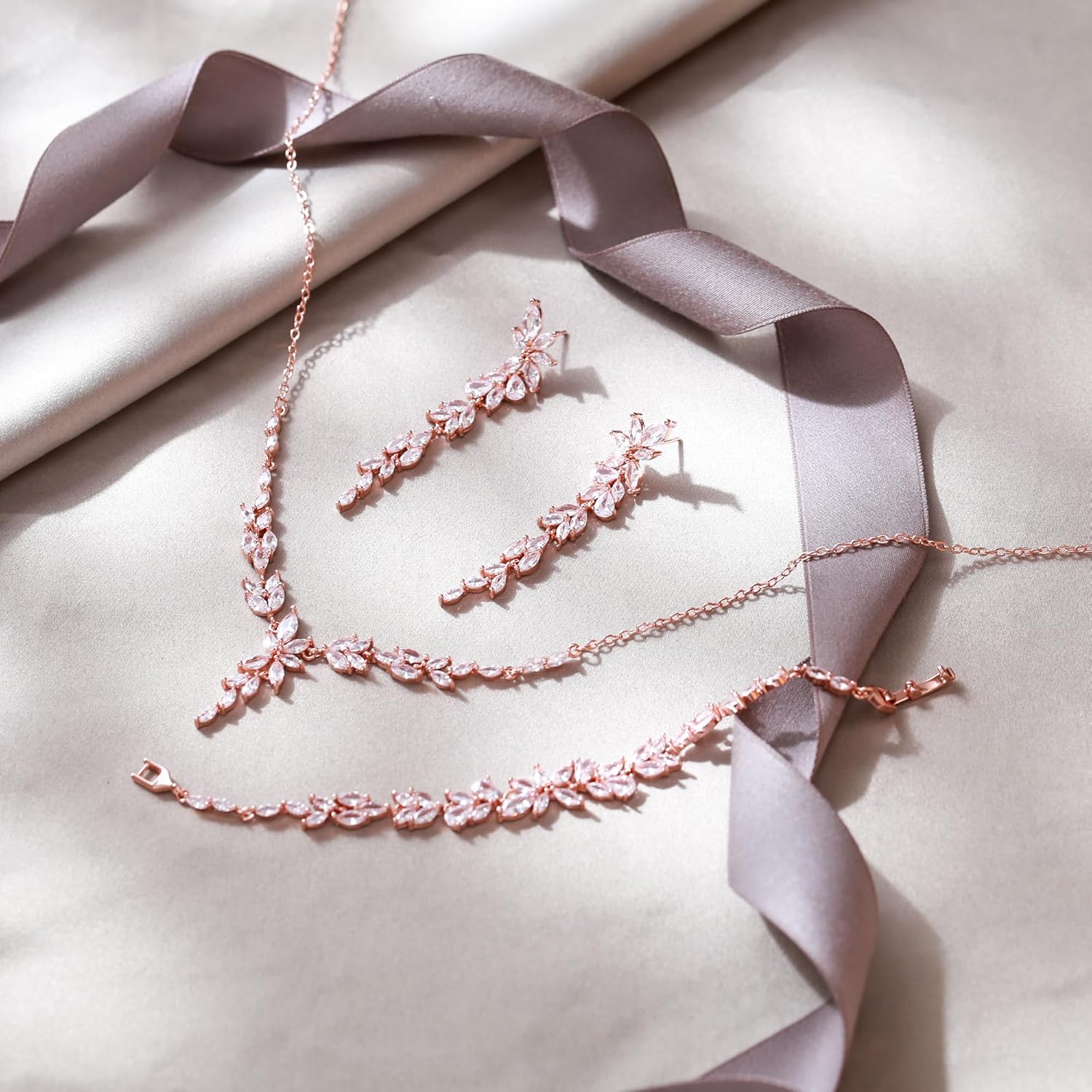 EVER FAITH Teardrop Cubic Zirconia Bridal Jewelry Sets for Bride, Sparkly CZ Elegant Pendant Necklace Dangle Earrings Bracelet Set for Women - Image 4