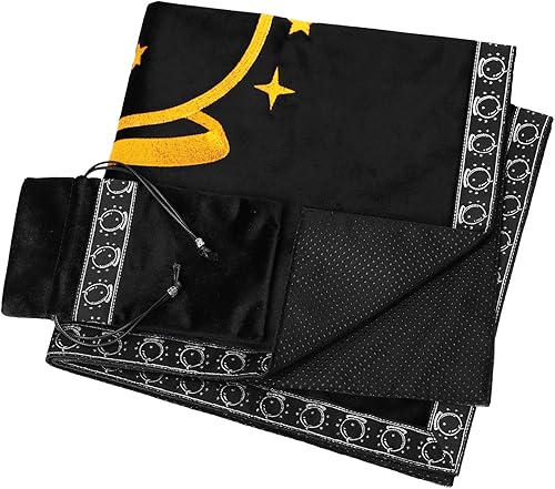 Mantel de tela de tarot de altar bordado con patrón de bola de cristal, tarjetas de adivinación de tarot con bolsa de tarot (negro (encaje plateado)