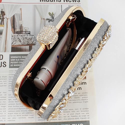 Miniatura 5 de Van Caro Bolso de noche geométrico de metal para mujer, bolso de noche con cadena de diamantes