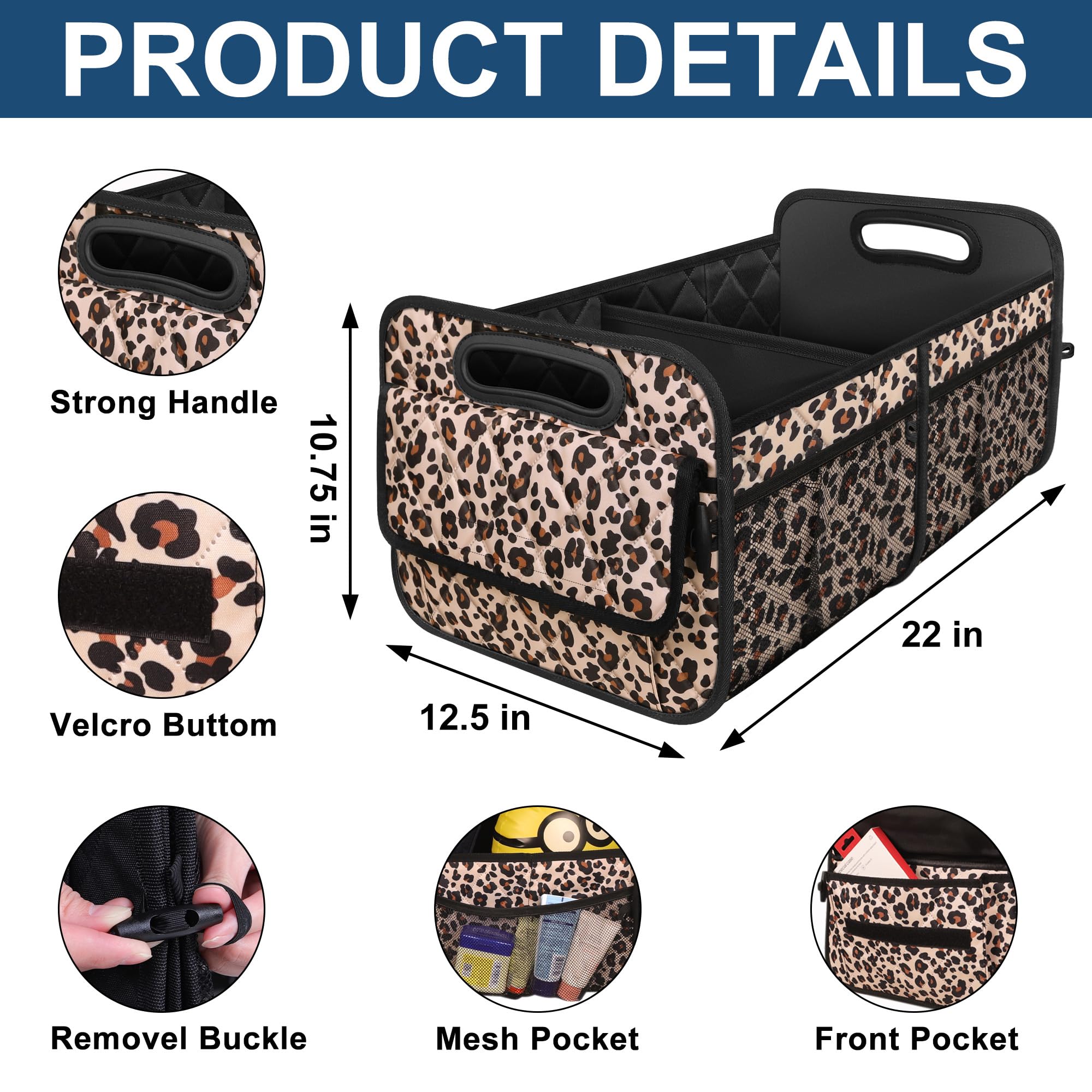 Deosk Car Trunk Organzier for suv,Car Organziers and Storage with 6 Big Pocket for Women/Men 50L Waterproof Polyester Trunk Organzier for Minivan/Truck(Medium,Leopard print)