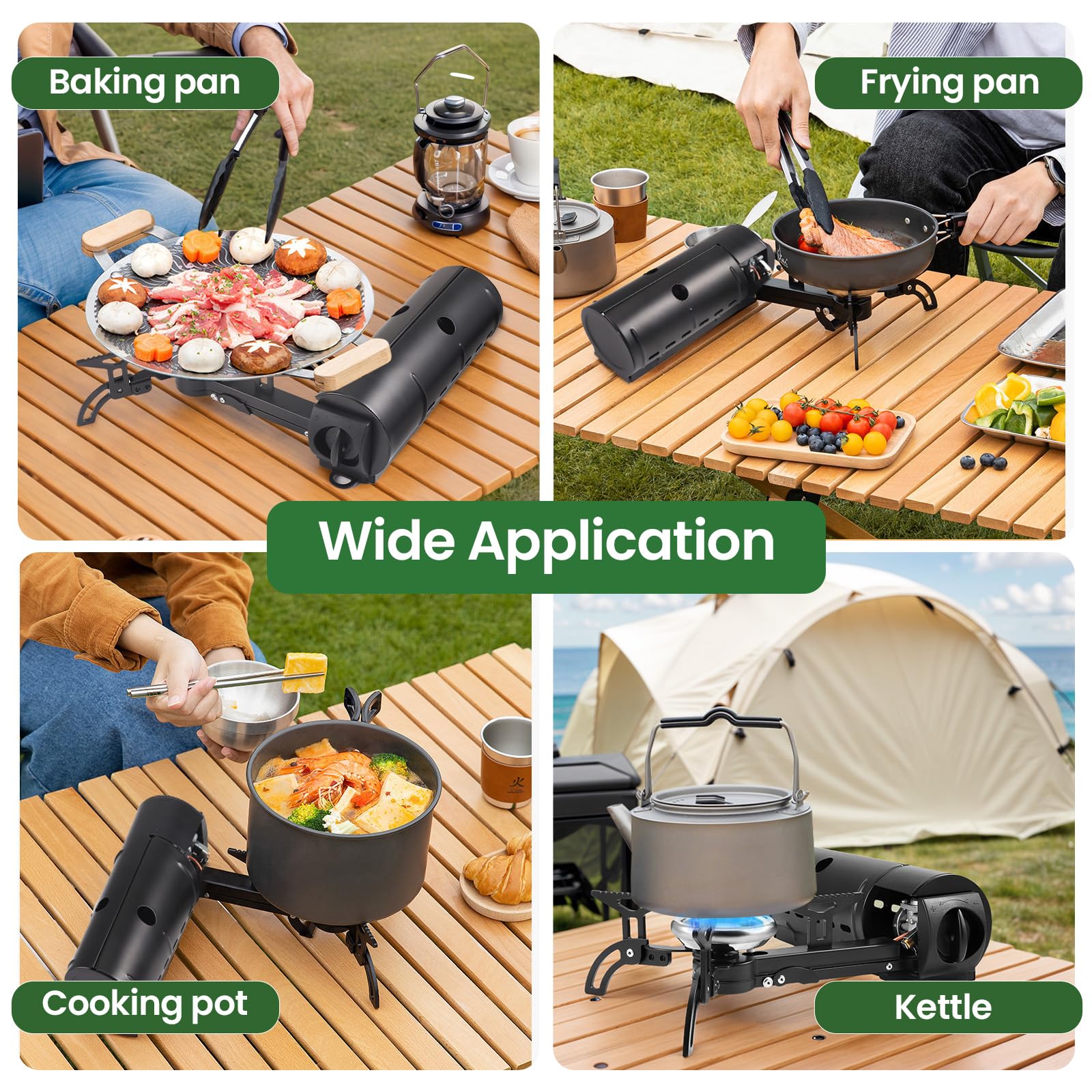Réchaud de camping pliable, 2800 W, réchaud à cassette au butane portable avec sac de rangement, brûleurs à gaz pliables pour camping, pique-nique, randonnée, voyage