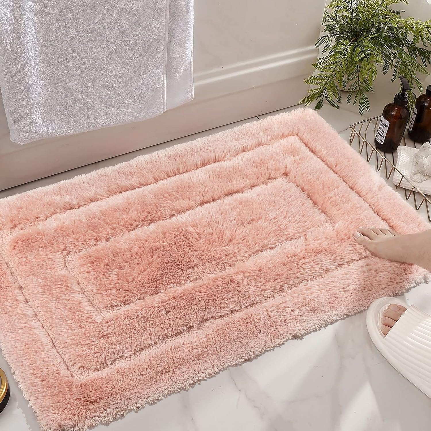 RORA Pink Bathroom Rugs Non Slip Shaggy Bath Mat for