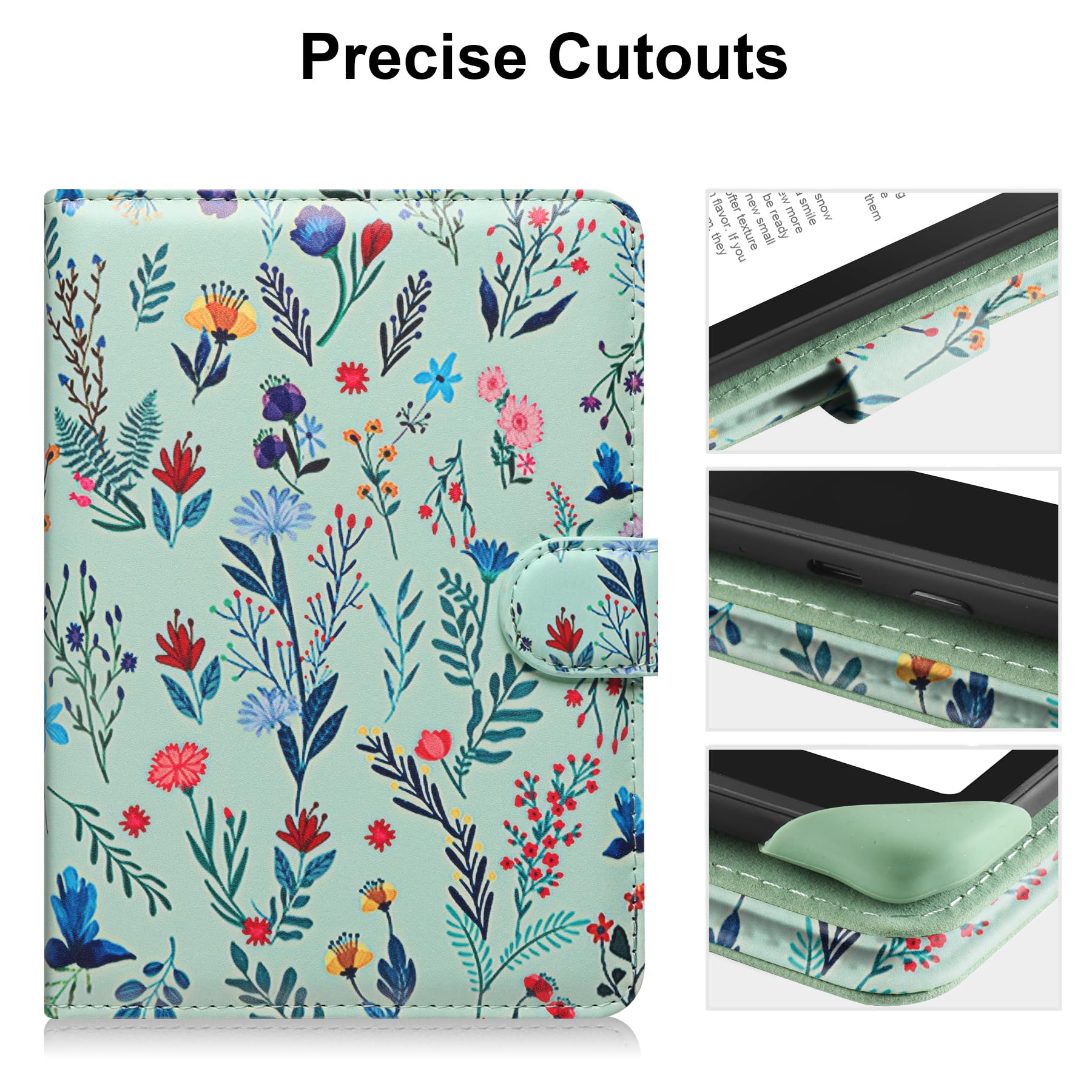 HoYiXi Universel Étui pour 6" Paperwhite /6" Kindle 2025 & 2019 Compatibilité Kobo/Voyaga/Pocketbook/Tolino eReader,Étui de Protection pour eReader 6 Pouce avec Porte-Cartes Intégré,Fleur 1