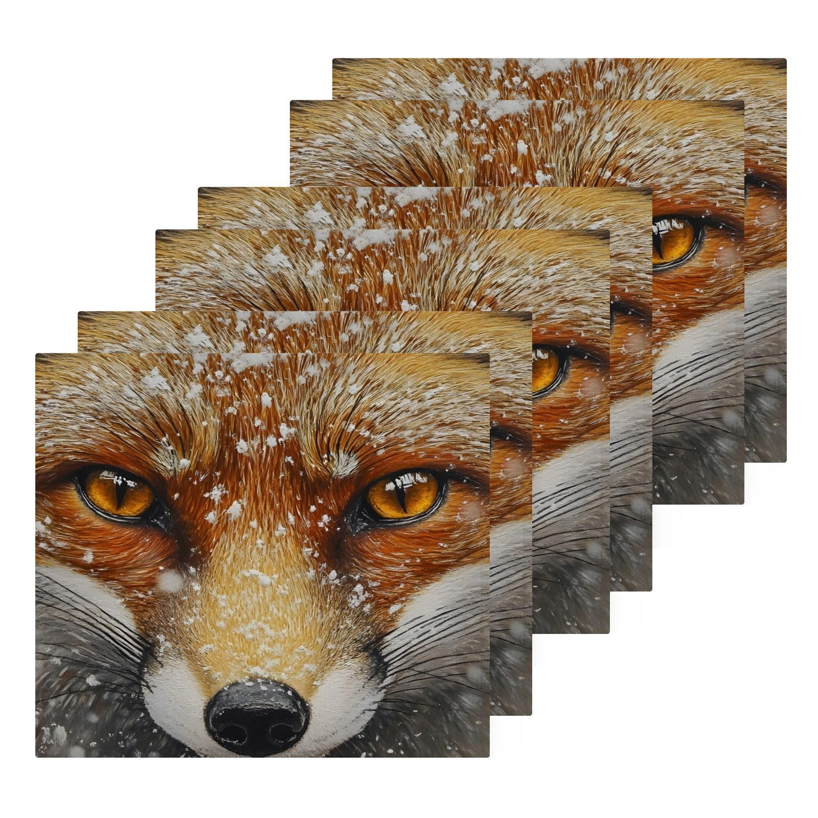 YANENDIE Fox Portrait Washcloths Towels, Highly Absorbent and Soft Cotton Face Cloths, 6 Pack Quick Dry Wash Cloths - 12 X 12 Inches