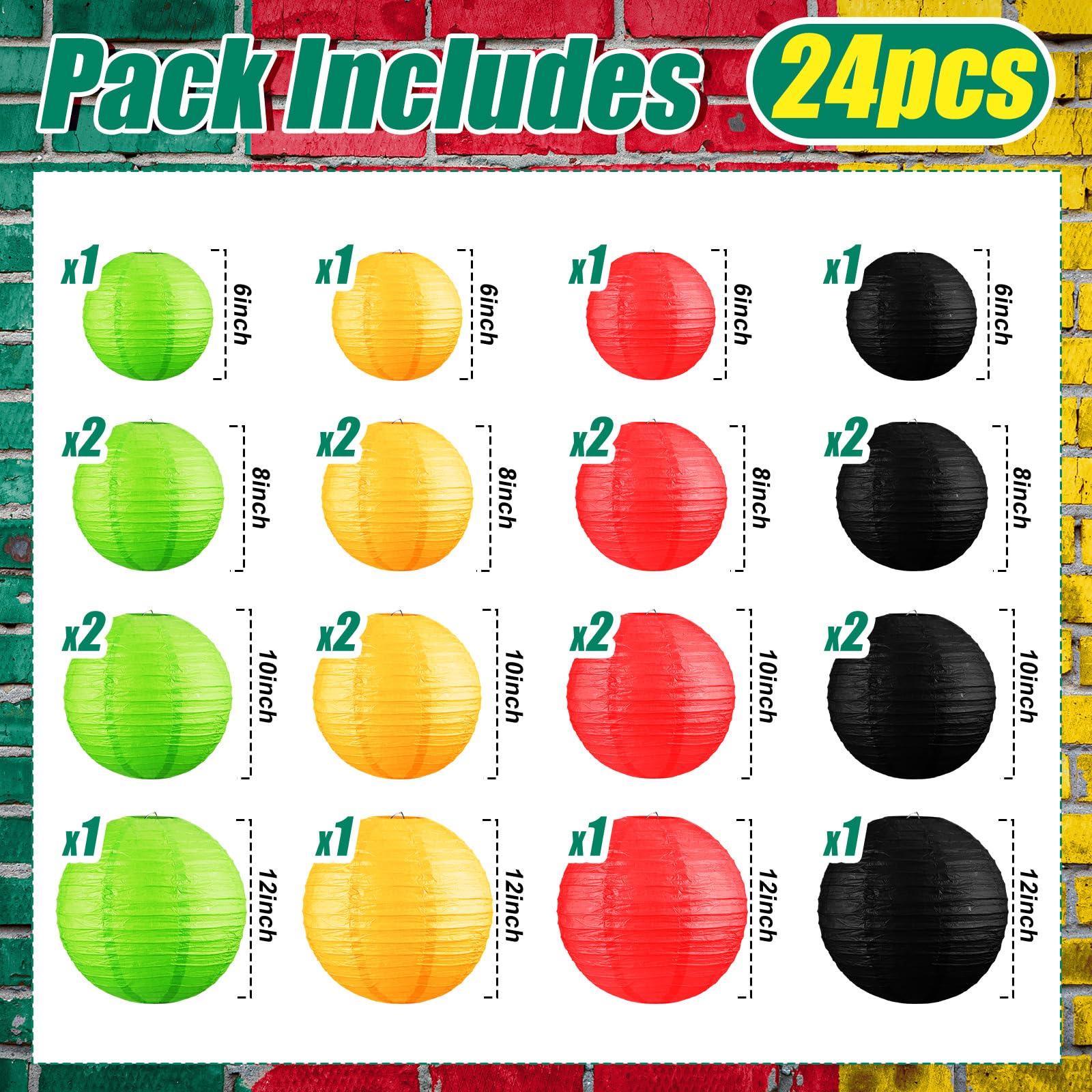 Baquler 24 Pcs Juneteenth Decorations Juneteenth Paper Lantern Decor Black Red Green Yellow Assorted Round Hanging Lanterns for Africa American Independence Celebrate Freedom Party Supplies