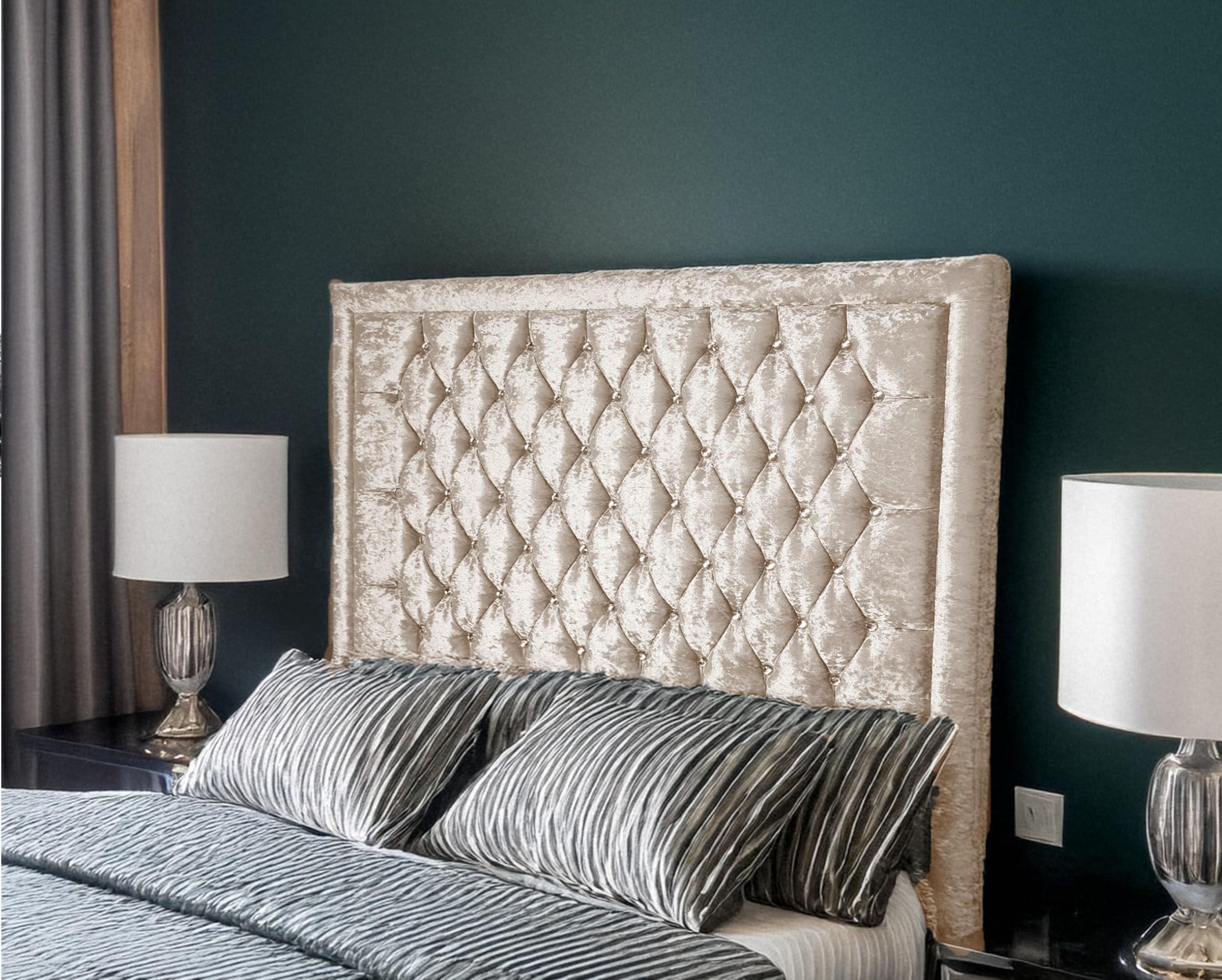 luxisleepltd Alton Bumper Tufted,Crystal Crushed Velvet Headboards, Single 3ft 4FT Double 4FT6 King-size 5FT and Super King 6FT Upholstered Headboard Divan bed frame (Cream, Single-76cmTall)
