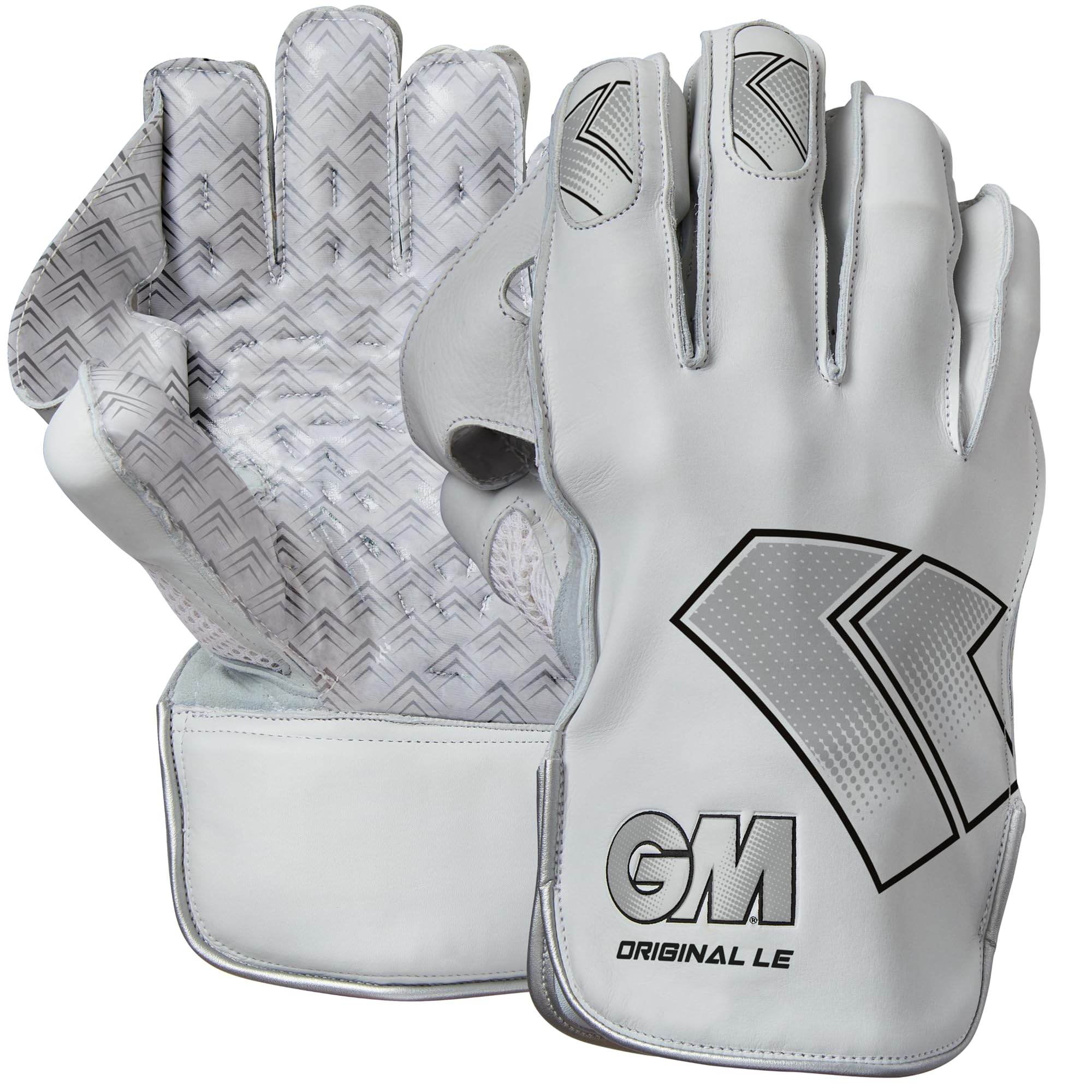 Gunn & Moore GM Cricket Wicket Keeper Keeping Gloves | Original L.E. | Full Leather Lining & Pin-Tuck Teknik Hyper Grip Palm | Aniline Leather Back of Hand | Adult | 1 Pair | White/Black with GM Logo