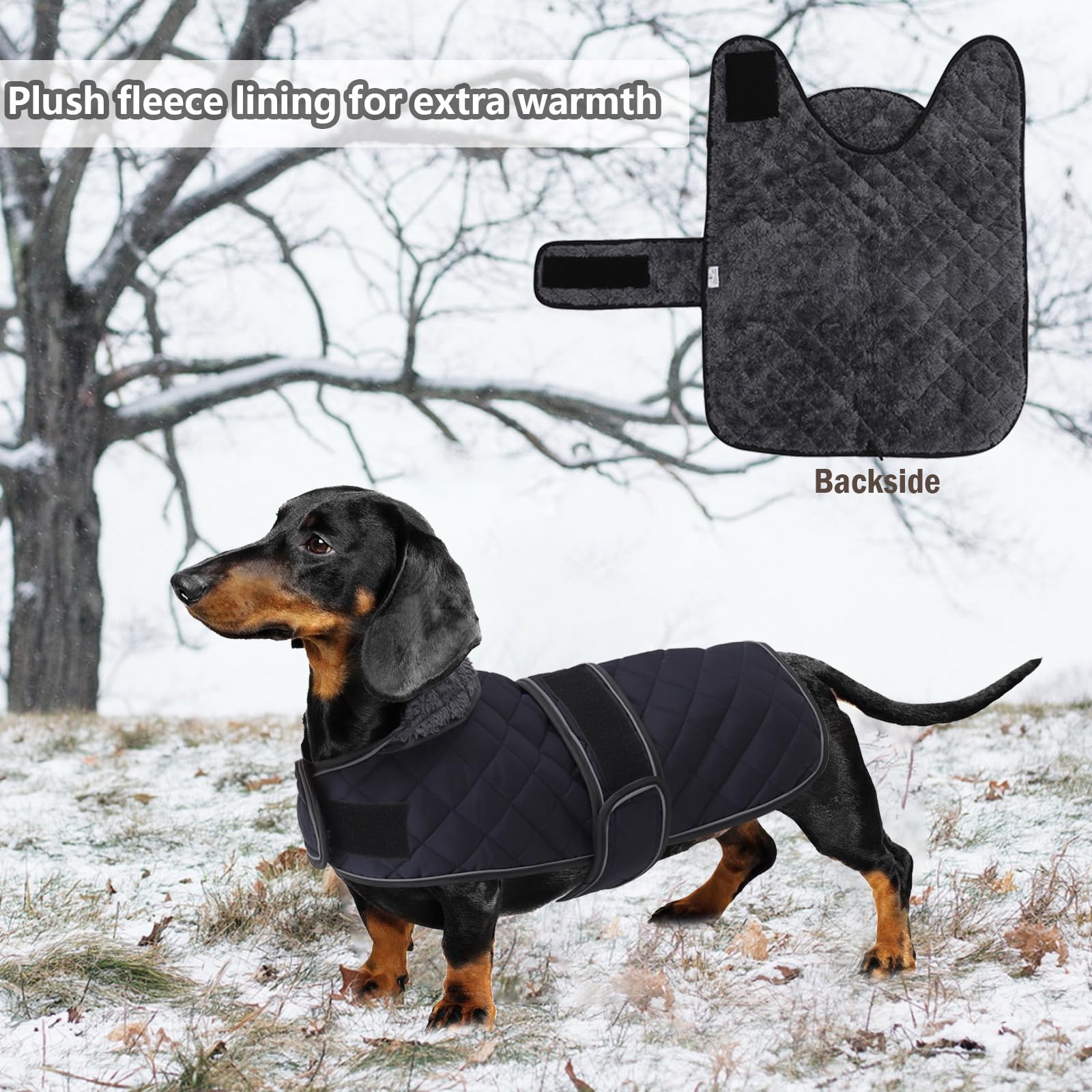 Geyecete Waterdichte warme jassen voor teckel,winterjas voor honden met warme fleece voering en verstelbare strepen,winterjas voor kleine en middelgrote honden-Donkerblauw-S