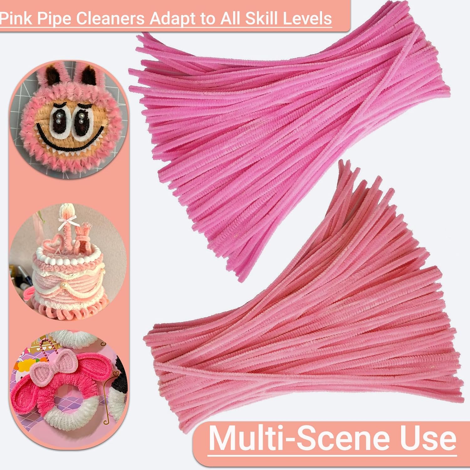 BVMGTT Pink Pipe Cleaners (200 Pack) - 2 Color Assortment, Extra Durable & Bendable, Bulk for Crafts | DIY Flowers, Valentine’s Gifts, Party Decorations