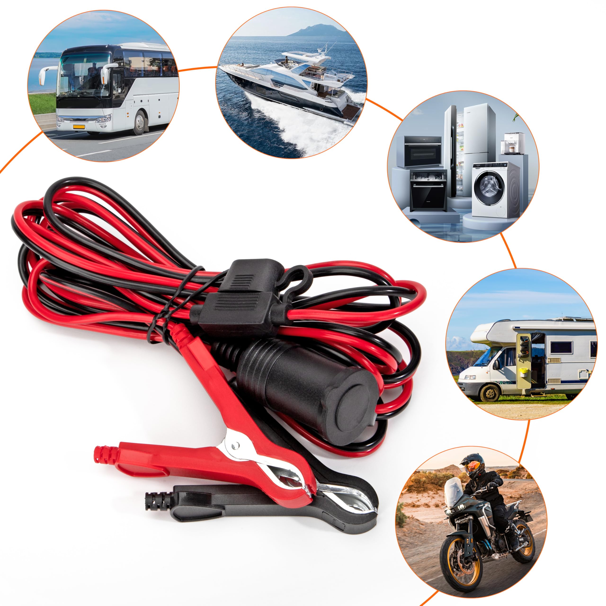 Rallonge Allume Cigare 12V Prise Allume Cigare avec Pince Batterie Voiture Câble d'Extension 3 Mètre 16AWG avec Fusible 15A/20A/25A
