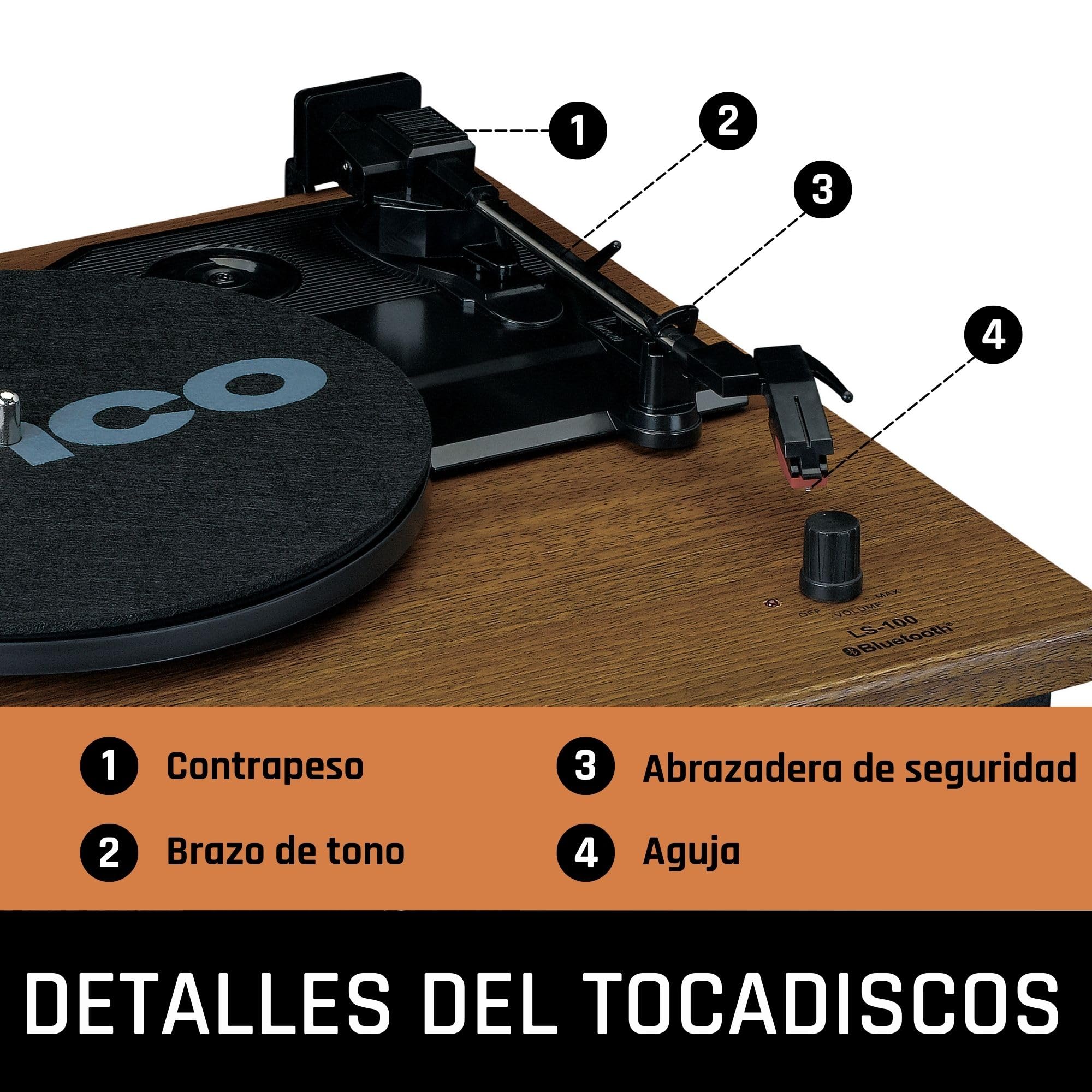 Lenco LS-100 Tocadiscos hi-fi - con Bluetooth 5.0 - Altavoz Externo - 2 x 10 w rms - transmisión por Correa - Apagado automático - Madera