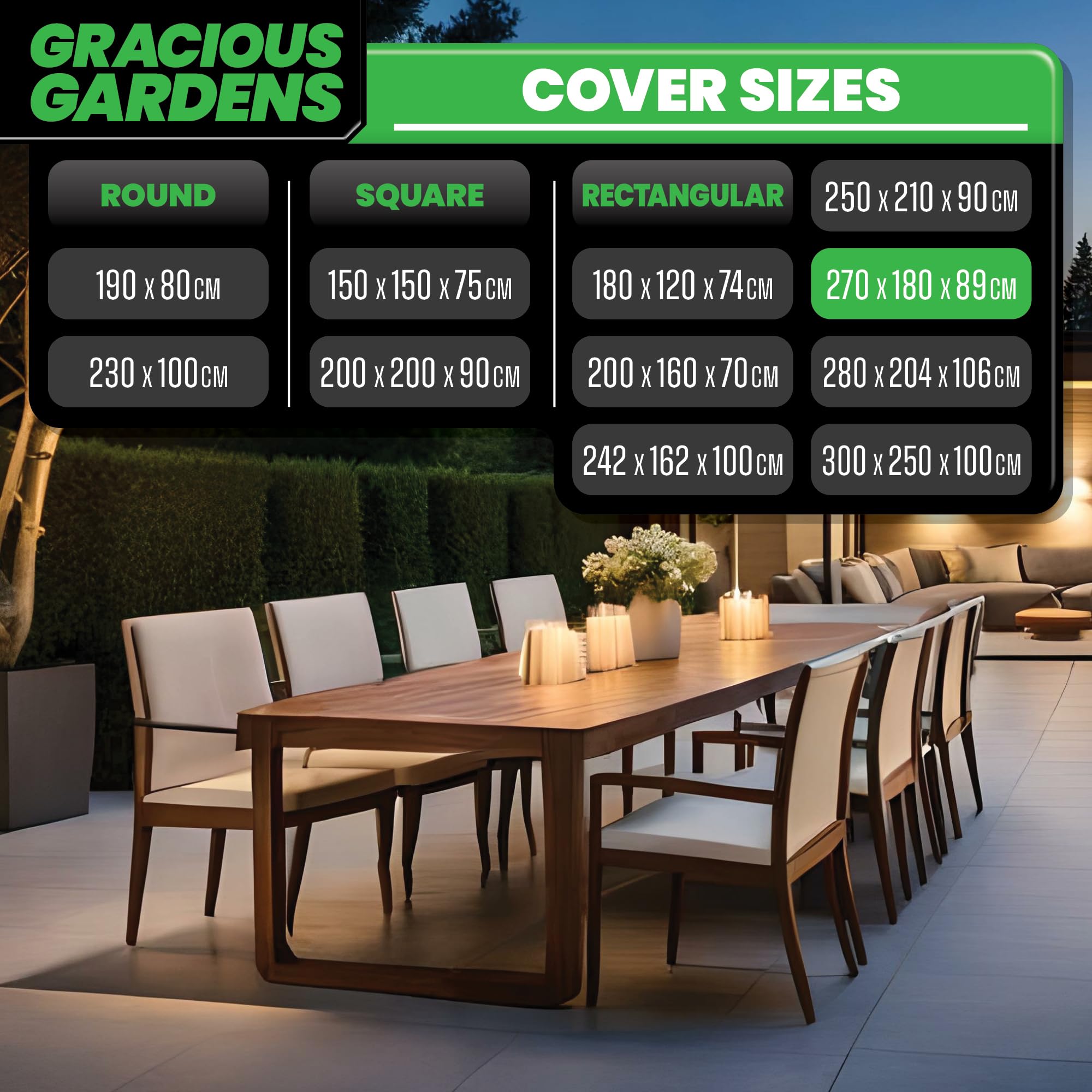 Gracious Gardens Rectangular Garden Furniture Covers Waterproof 270x180x89cm, Oxford Fabric Outdoor Table - Image 4