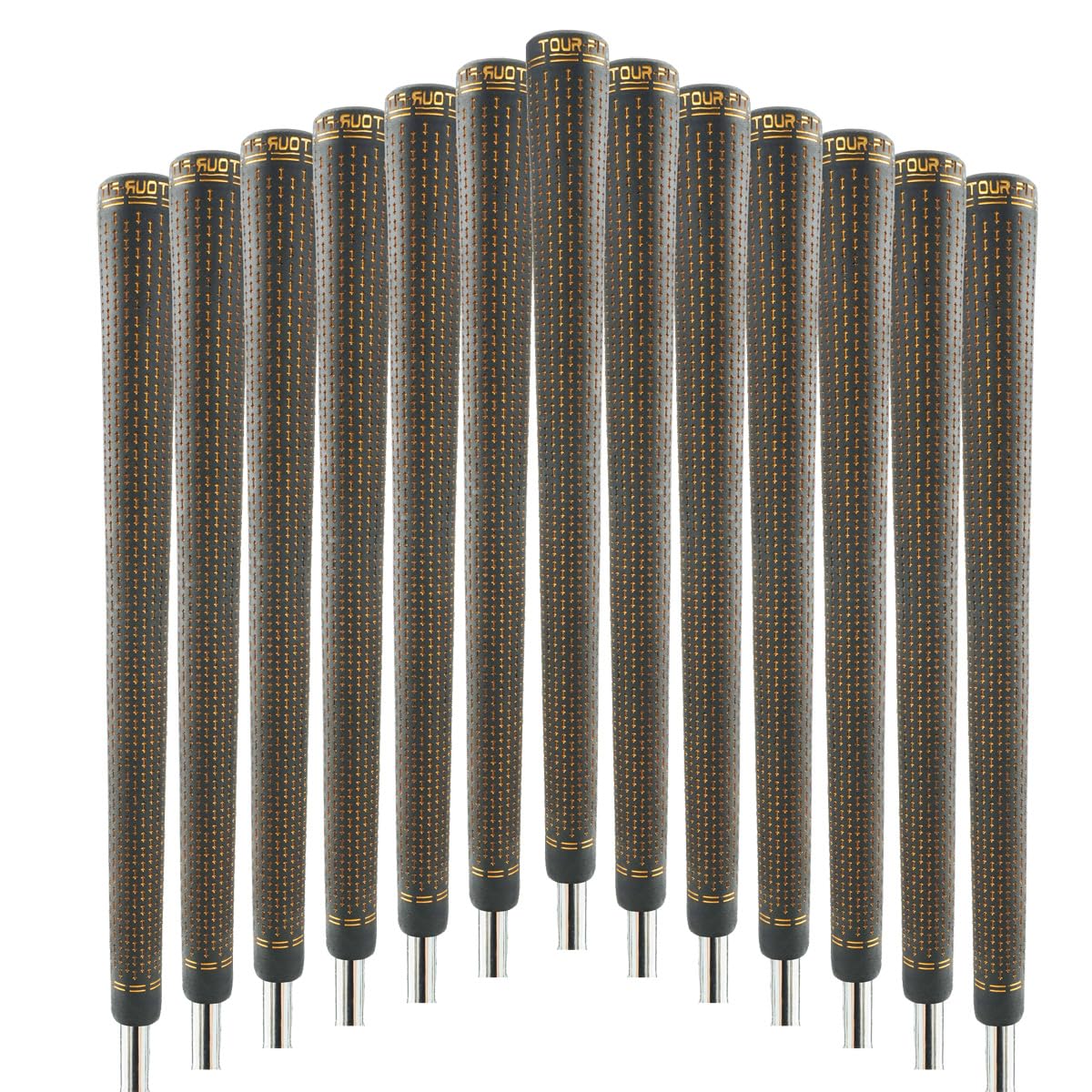 Golf Grip Elite 360 Rotate Golf Grips with Pro Golf Tape – Premium Rubber Golf Club Grips for Adjustable Clubs – Standard, Midsize or Oversize – Pack of 1, 3, 6, 9 or 13 (6, Black/Gold, Midsize)