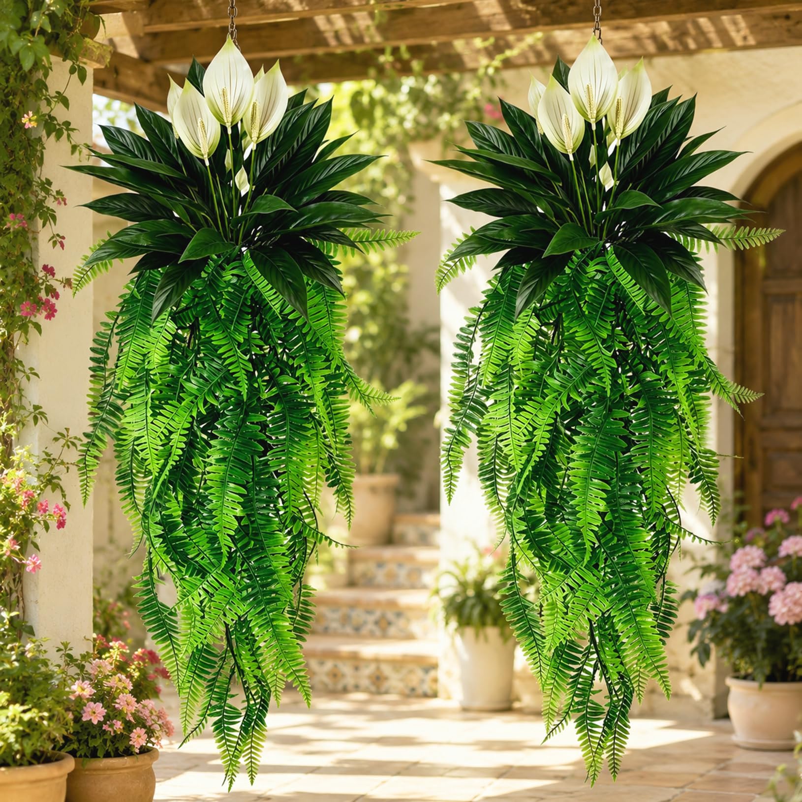 ATAVSADN Artificial Hanging Plants for Outdoors, UV Resistant Faux Greenery, Hanging Artificial Plants for Porch, Patio, Balcony, Garden And Indoor Decor 2Pack,One Size