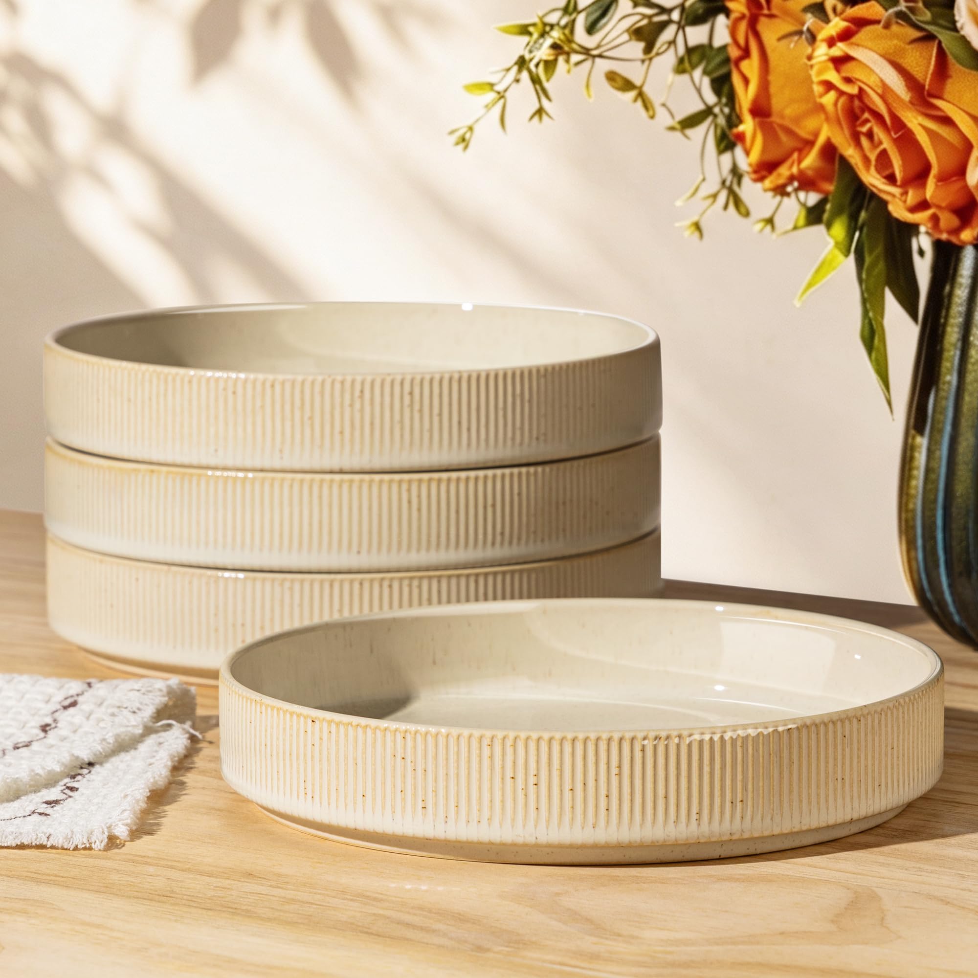 theterra 8.25" Ceramic Pasta Bowls Set of 4, Salad Bowls