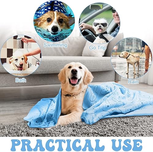 Miniatura 7 de Peryiter 8 toallas de secado para perros a granel de 55 x 28 pulgadas, toallas de baño absorbentes de microfibra para perros, toallas de baño de Azul