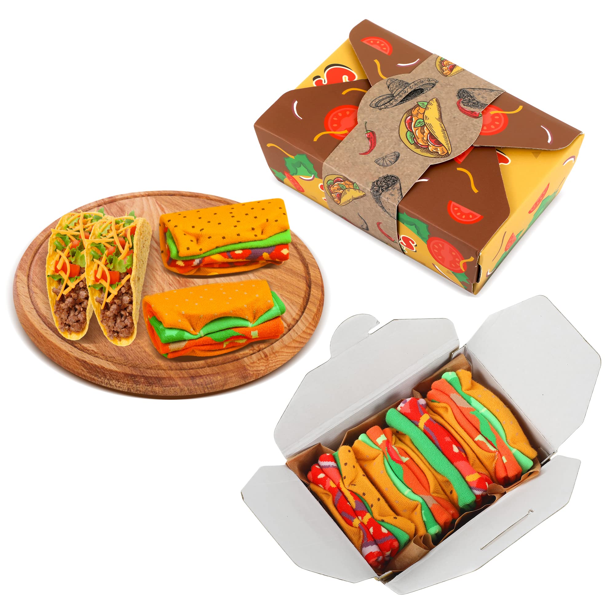Agrimony Unisex A-Tacos-1 Funny Taco Socks Box For Dad Men Teenage Boys - Fun Food Gifts Novelty Funky Cool Crazy Odd Silly Multipack Socks Fathers Day Easter Birthday Valentine Christmas Gifts Stocking Fillers(2 Pairs)