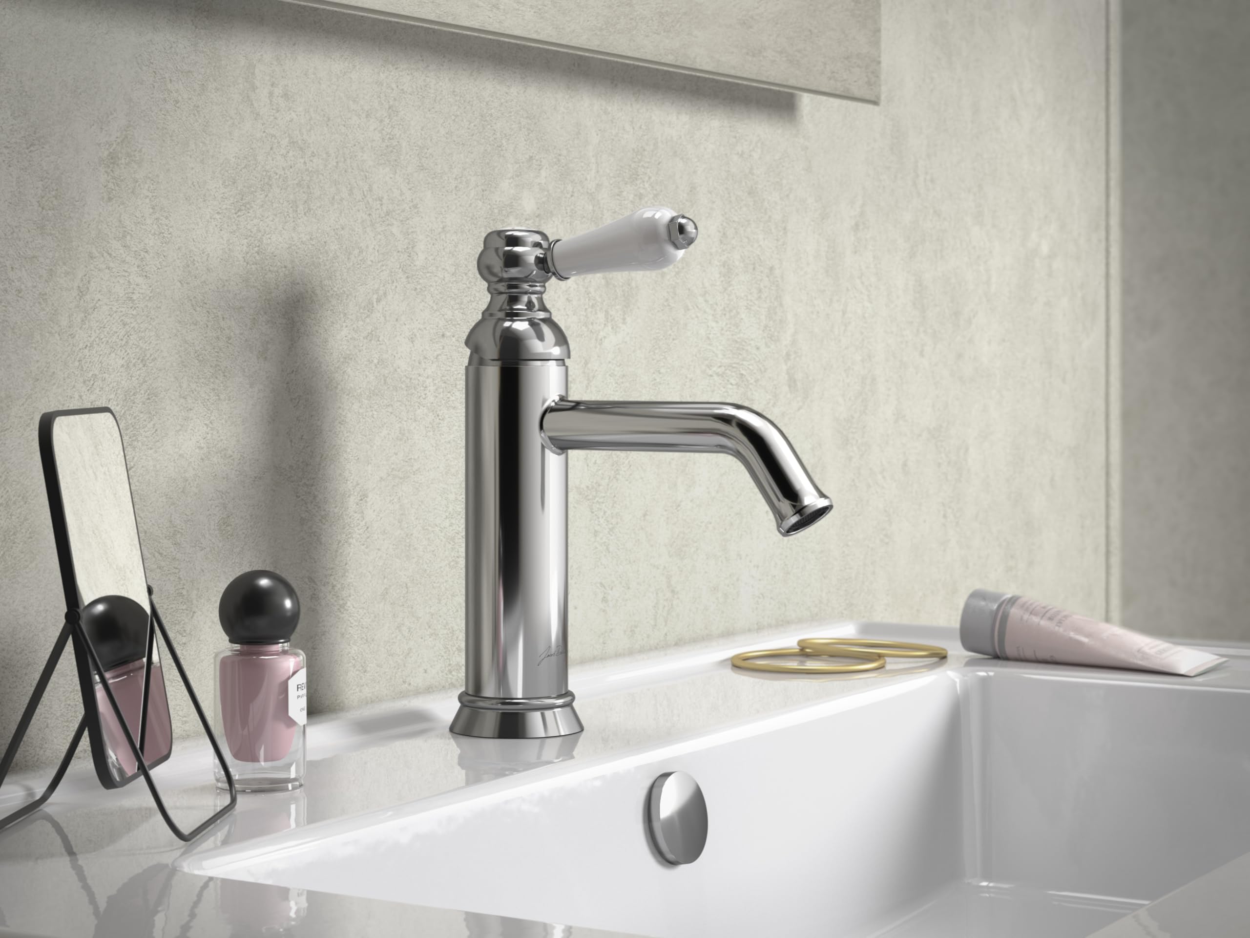 JACOB DELAFON Grifo monomando para lavabo estilo retro Maneta cerámica Ahorro de agua Fácil y rápida instalación Latón Cromado LOUISE E24360-CP