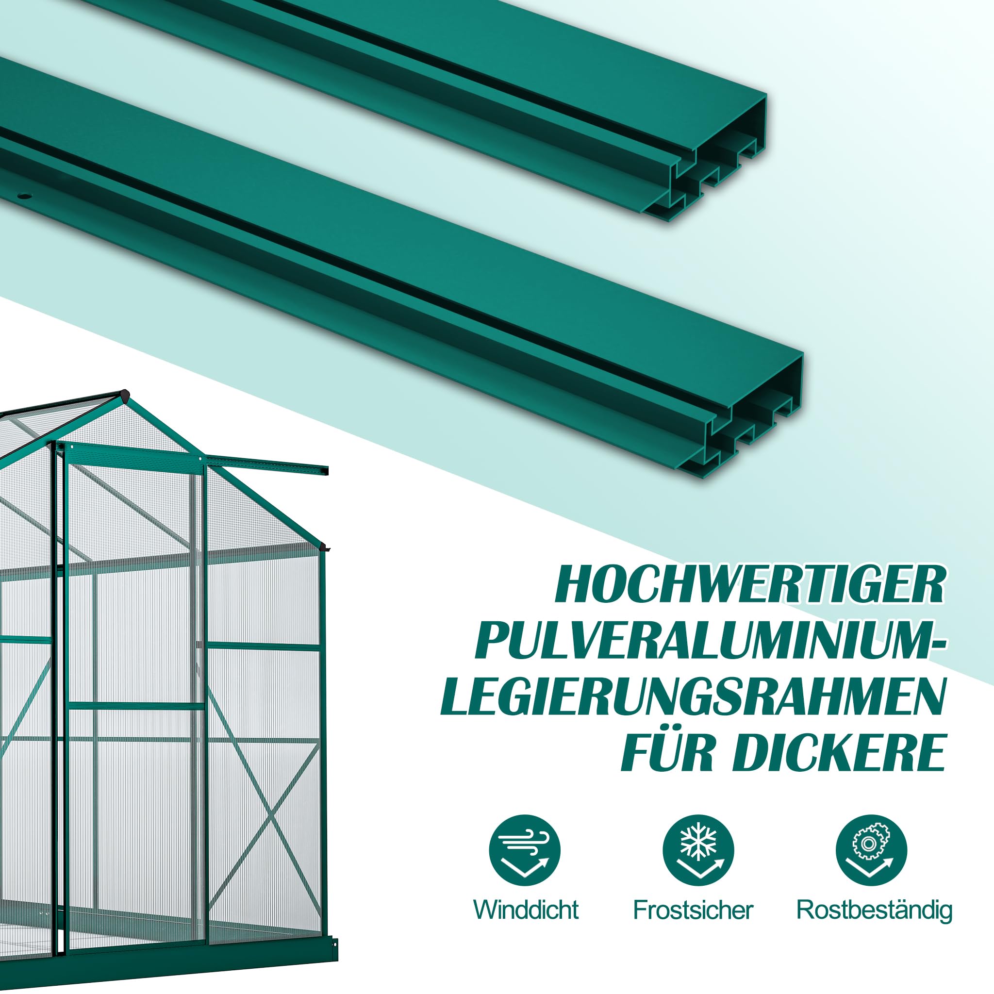 Gewächshaus 254×189×155cm Stabil und Sturmfest Transparente Polycarbonatplatte Wintergarten, Zimmergewächshaus für Verstellbarer Dachlüfter mit 4 Winkeln, Witterungsbeständigkeit Frühbeet,Tomatendach