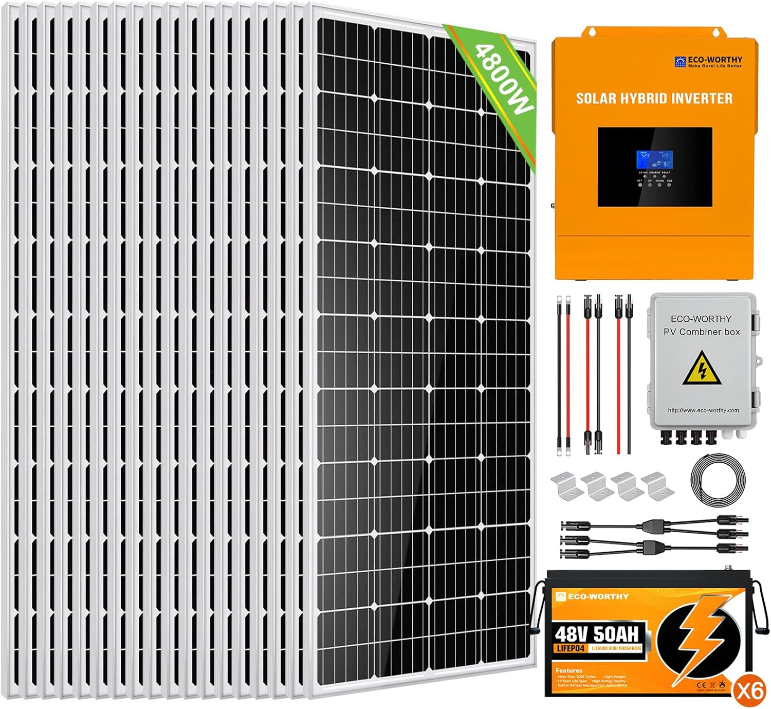 ECOWORTHY 19KWH 4.8KW 48V Solar Power Complete Kit for Home Shed