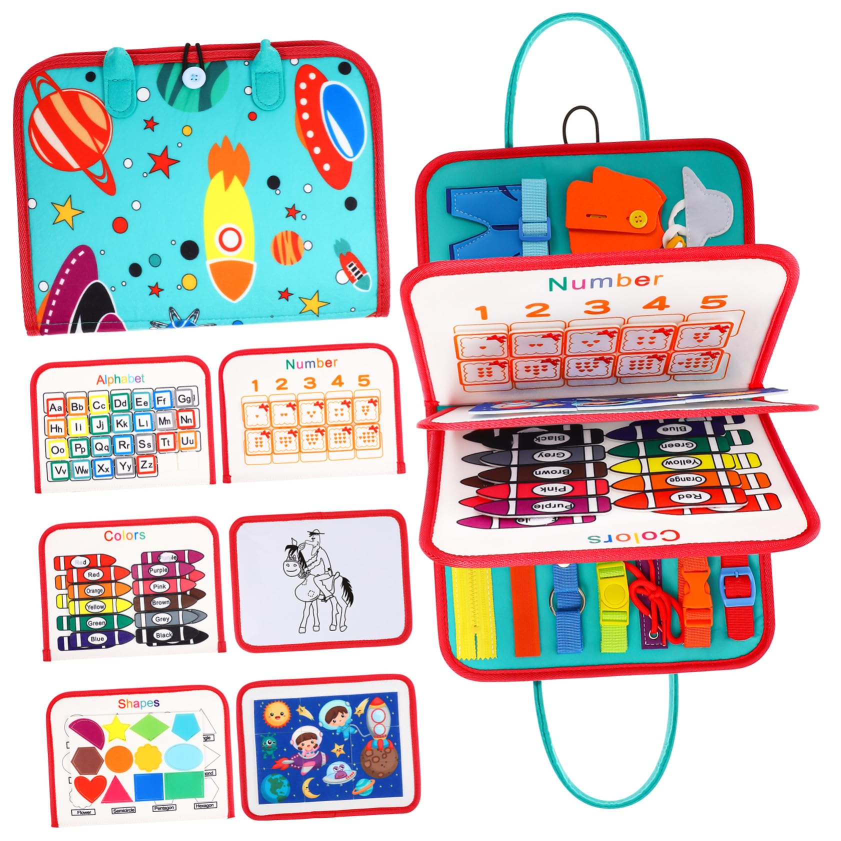 FRCOLOR Tablero Educativo para Pequeños Juguete Montessori de Actividades Sensoriales Desarrollo de Habilidades Motoras Finas Reconocimiento de Letras y Números Portátil para Viajes Color