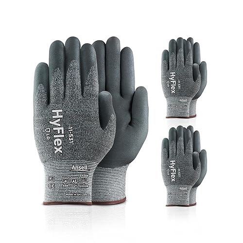 Miniatura 8 de Ansell HYFLEX 11-531 - Guantes industriales de nailon y elastano resistentes a cortes con palma de nitrilo de espuma para fabricación, automotriz,