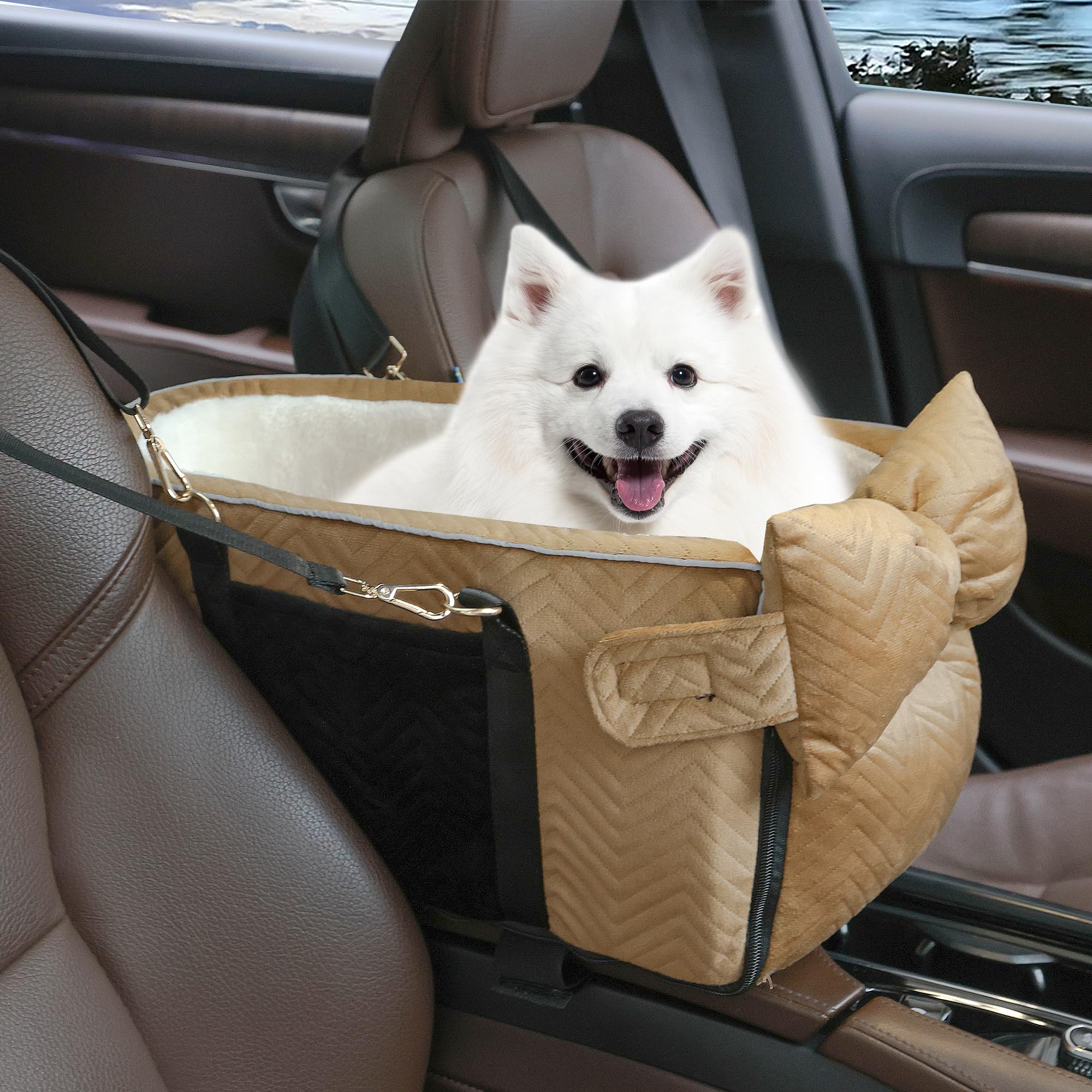 Dog Car Seat for Small Dogs Adjustable Portable Center Console Dog Car Seat Removable Cat Booster Cars Seats - Safety Belt with Cushion Anti-Collapse