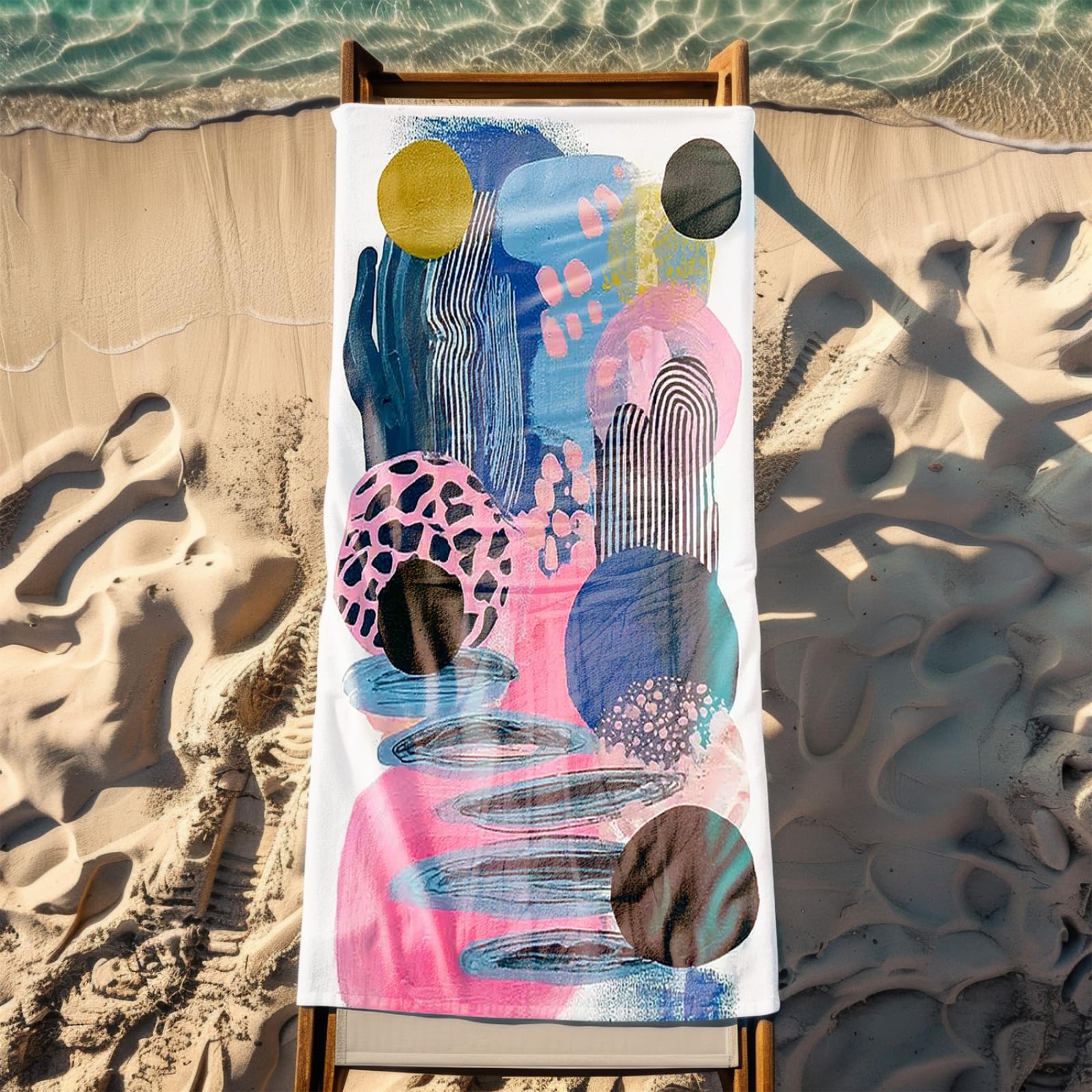 Genérico Toalla Playa 90X180 Azul Rosa Negro Abstracto Grande Toallas de Playa Microfibra Ligera Secado Rápido Sin Arena para Mujer Hombre Viajes Vacaciones Natación Camping
