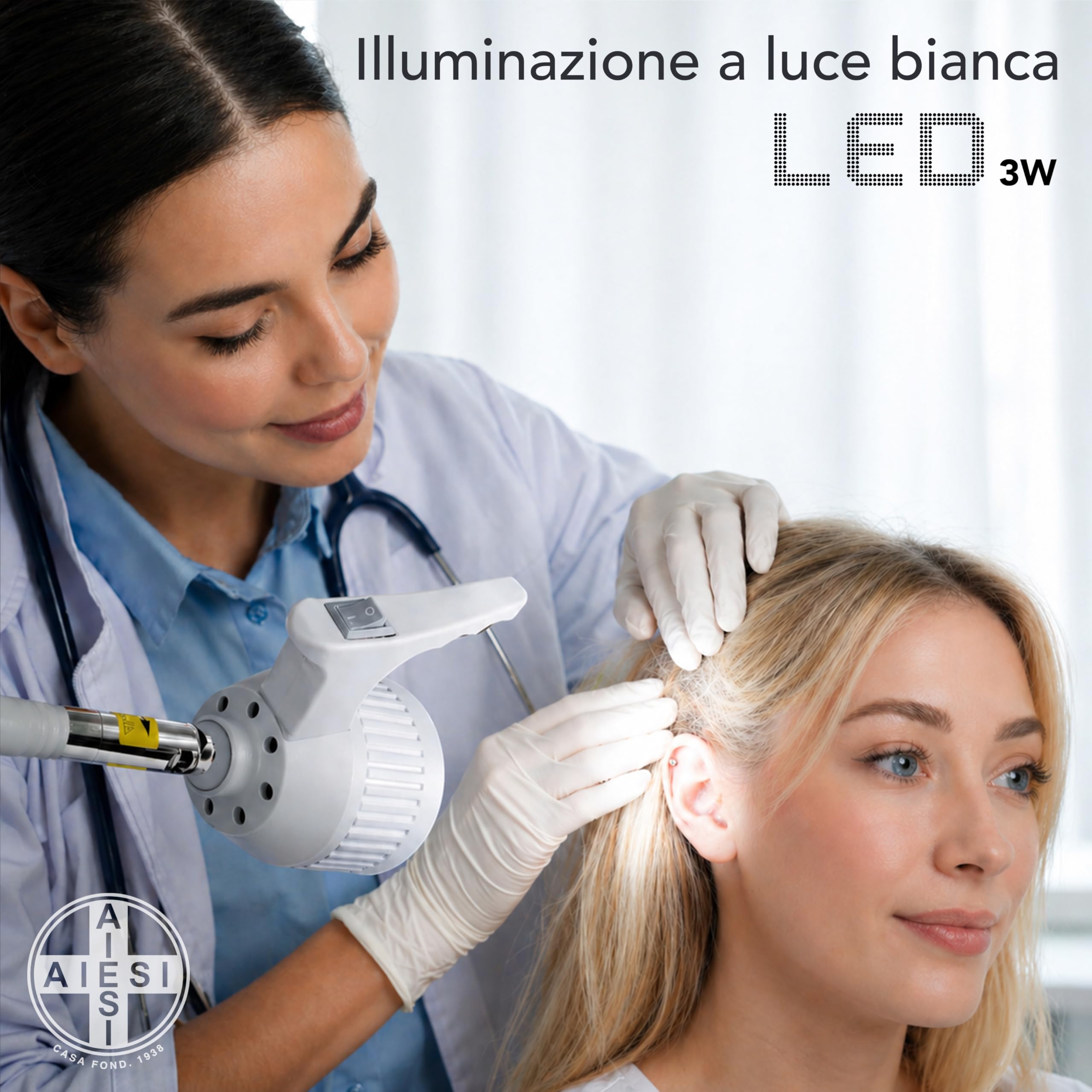 AIESI® Lampada da visita medica LED con braccio flessibile su stativo, Ruote piroettanti, Snodo direzionale, Garanzia Italia 24 mesi