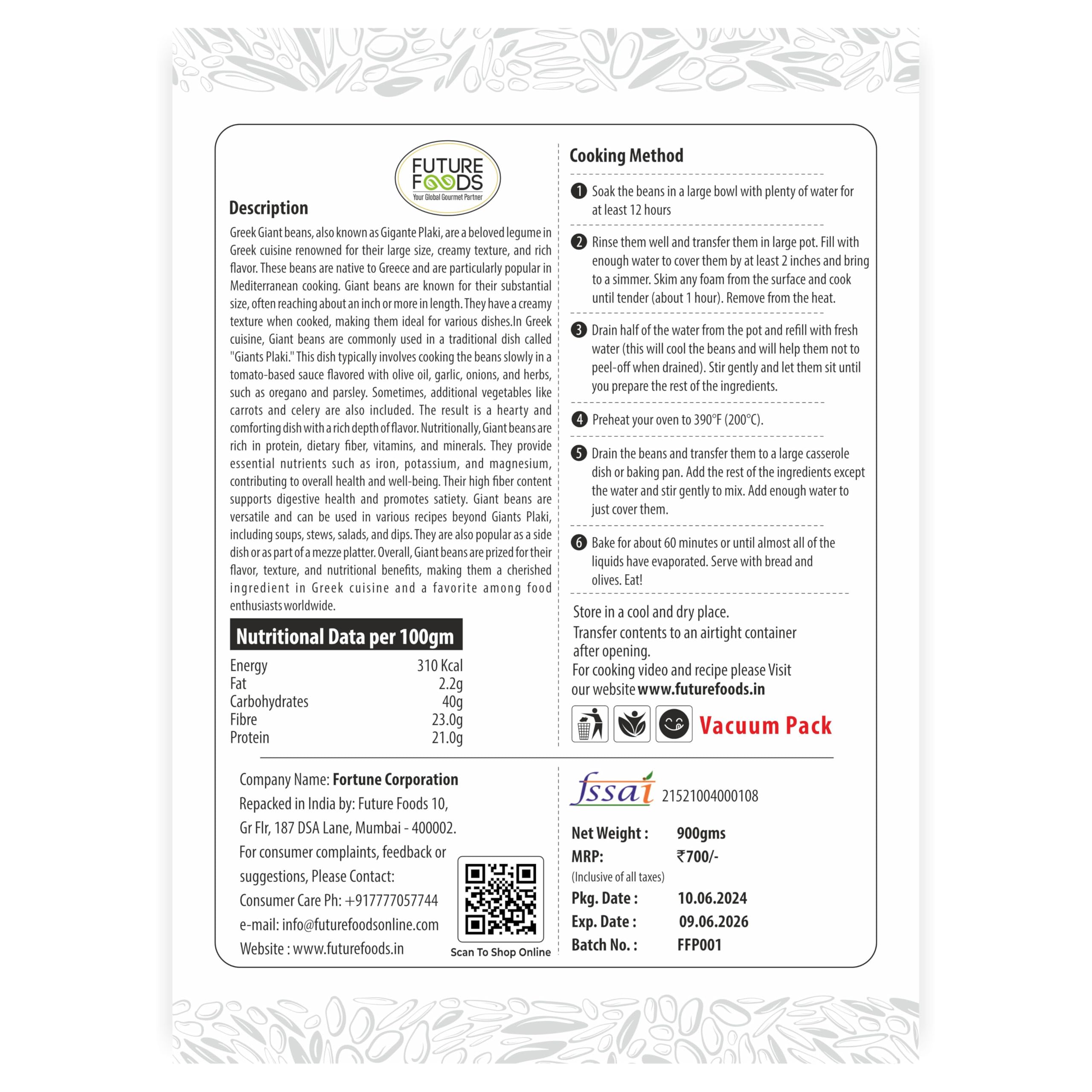 Future Foods Greek Gigante Beans 900 Gram (Pack of 2)|Double Butter Beans|Protein Rich|Good Source of Soluble Fiber & Vitamin A|Sweet & Mild Taste|Meaty Texture|Gluten Free|Low in Fat Content - Image 5 thumbnail