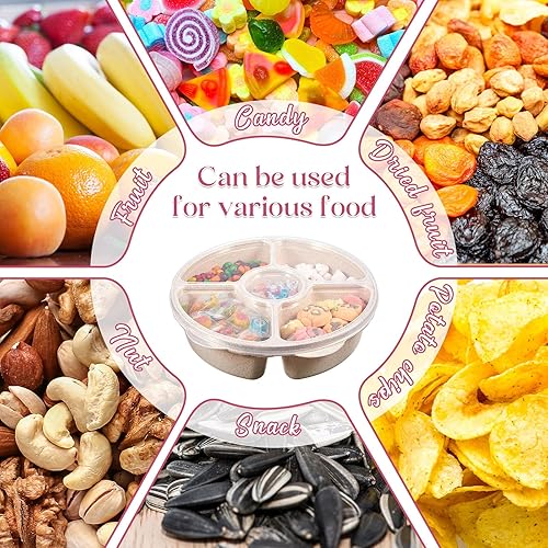 Miniatura 3 de Kigley 6 bandejas divididas para servir con tapa, bandeja para verduras con tapa, plato de frutas, 5 compartimentos, plato de verduras reutilizable,