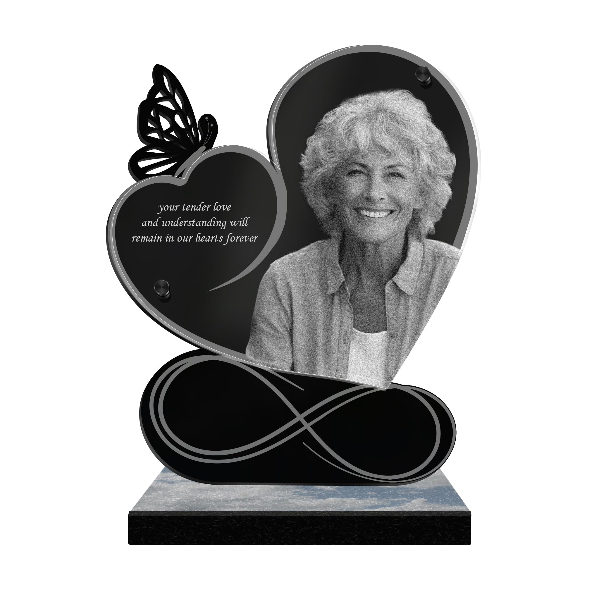 ETERNEL - Personalized Funeral Plaque Butterfly Infinite Heart - Customizable Photo and Text, laser-engraved funeral plaque for tribute, plexiglass, memorial plaque, tombstone, mourning, grave