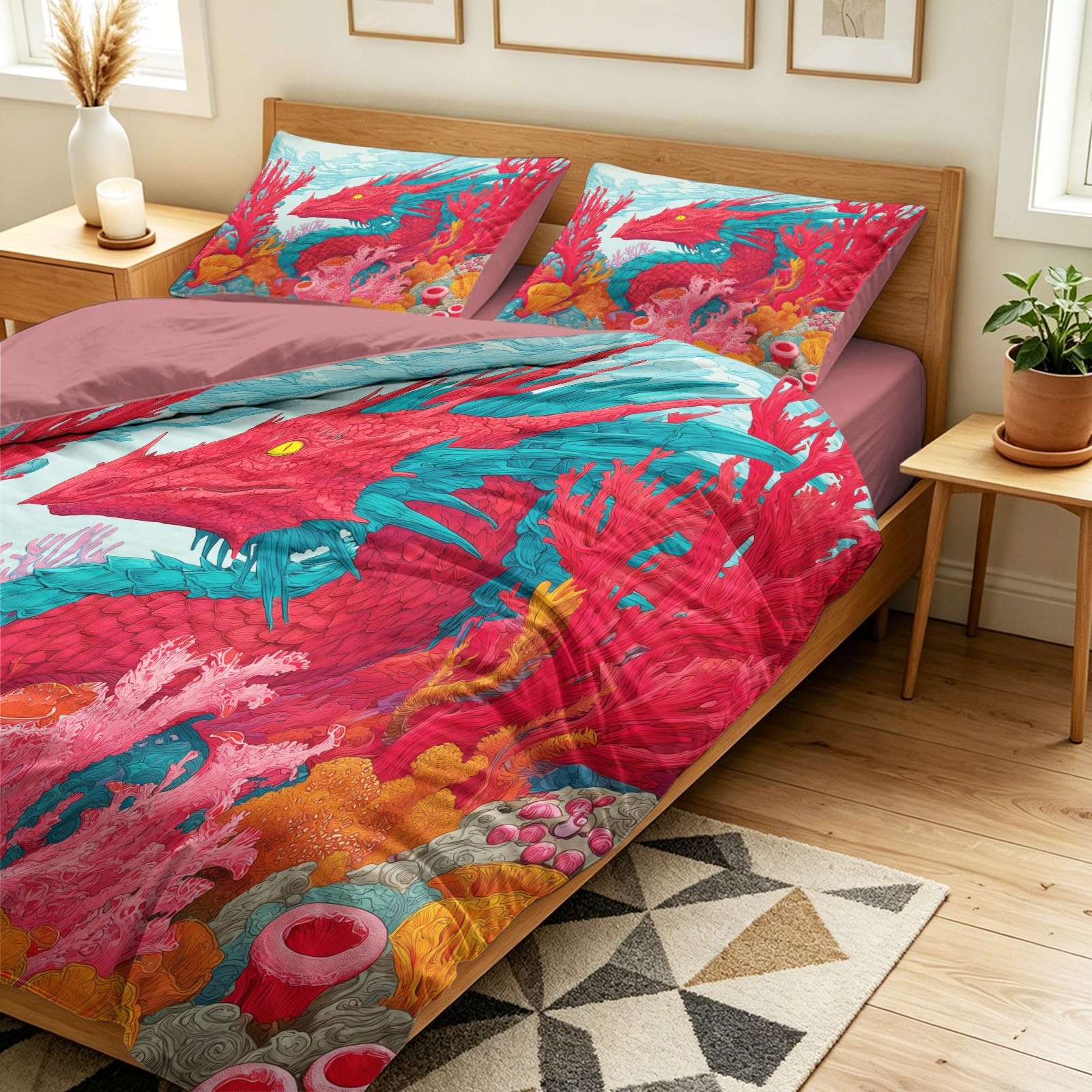 Kosmiczna fantazyjna poszwa na kołdrę, komplet pościeli 140 x 200 cm dla 1 osoby, prześcieradło z gumką, mgławica mistyczna przestrzeń zestaw pościeli 3-częściowy z 2 poszewkami na poduszki
