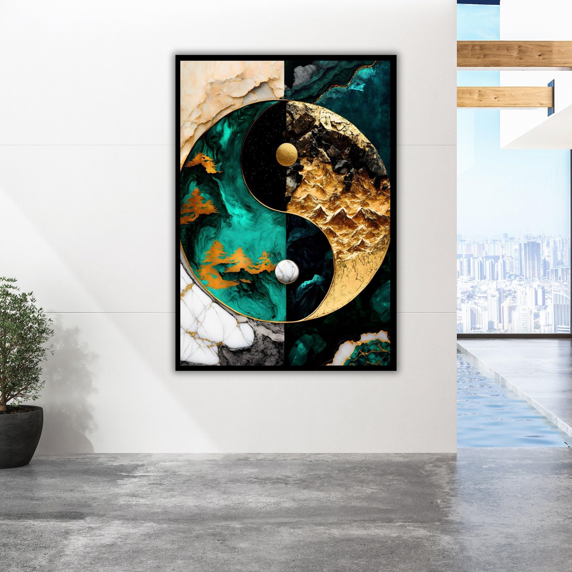 XINBAO Yin Yang Kintsugi Harmony druk na płótnie, gotowy do zawieszenia, oprawiony obraz, dekoracja ścienna z japońską sztuką (70 x 100 cm/rama wewnętrzna)