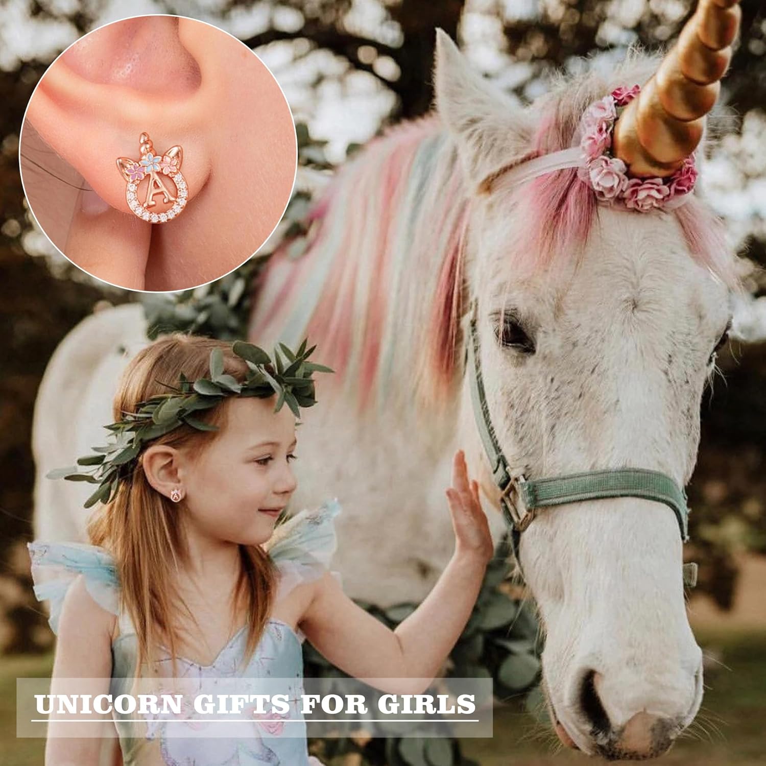 Unicorn Earrings Gifts for Girls - 925 Sterling Silver Stud Earrings Hypoallergenic Initial Unicorn Earring for Girls Kids Jewelry CZ Birthday Gifts - Image 2