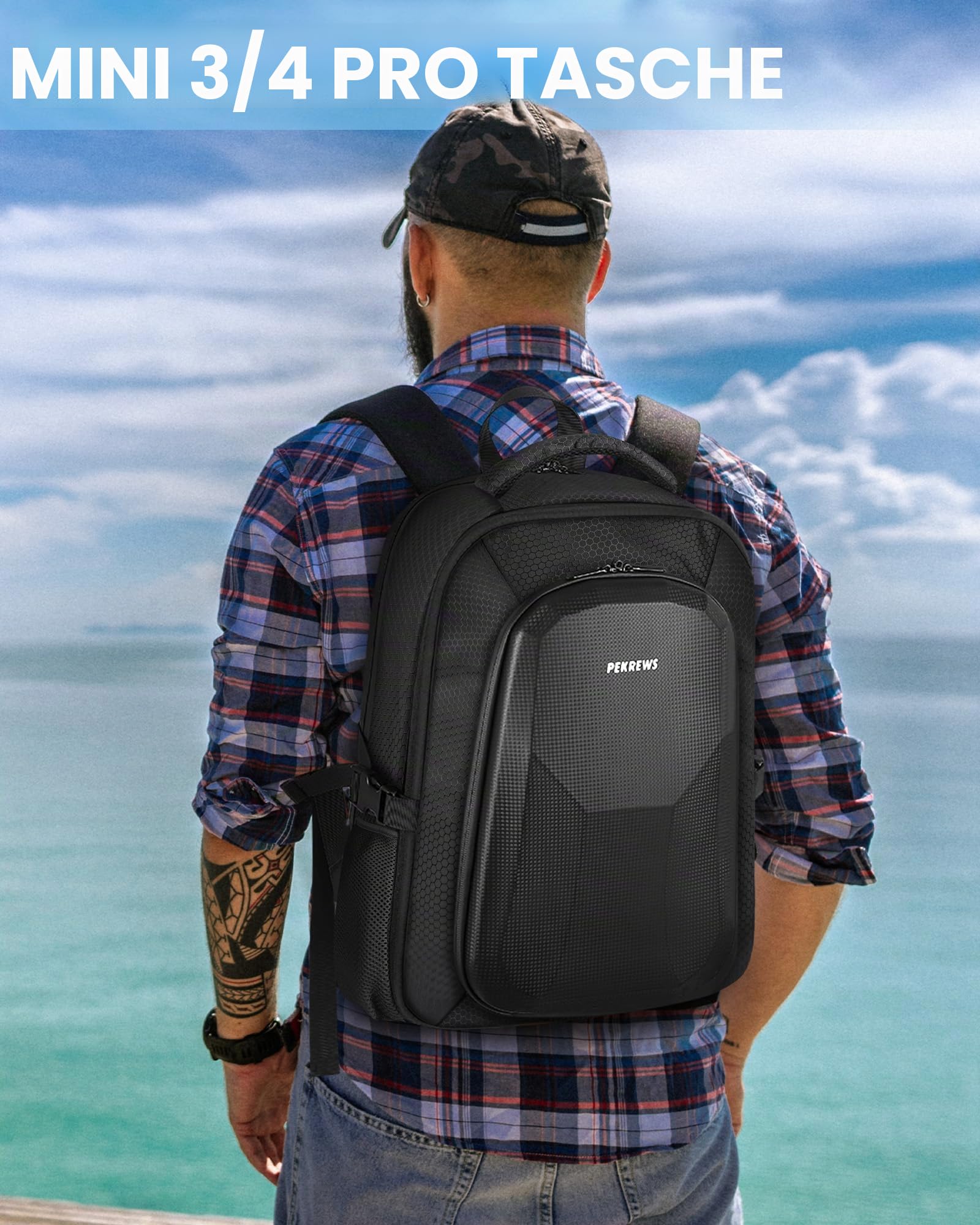 PEKREWS Tasche für DJI Mini 3/ Mini 4 Pro, für RC 2/ RC-N3/N2/N1 Controller | Drohne Rucksack, für 15,6 Zoll Laptop, Hartschale, Erweiterbar, Wasserabweisende, für Fly More Combo Zubehör, Reisetasche