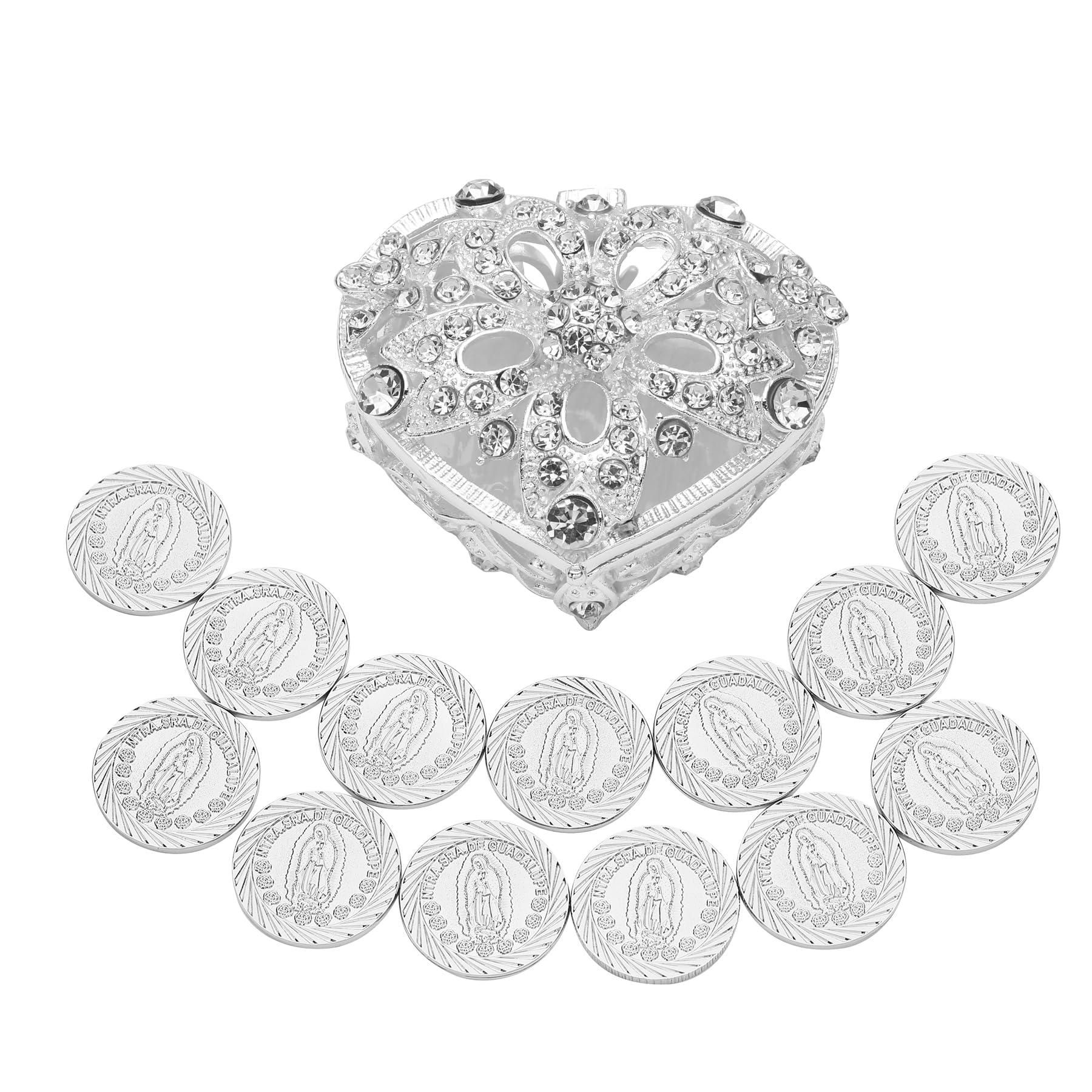 TINGKU TINGKU Arras para Boda Católica de Plata Mexicana, Arras de Boda Cristiana, Monedas de Nuestra Señora de Guadalupe Recuerdos Para Boda, Accesorios de Boda para Ceremonia