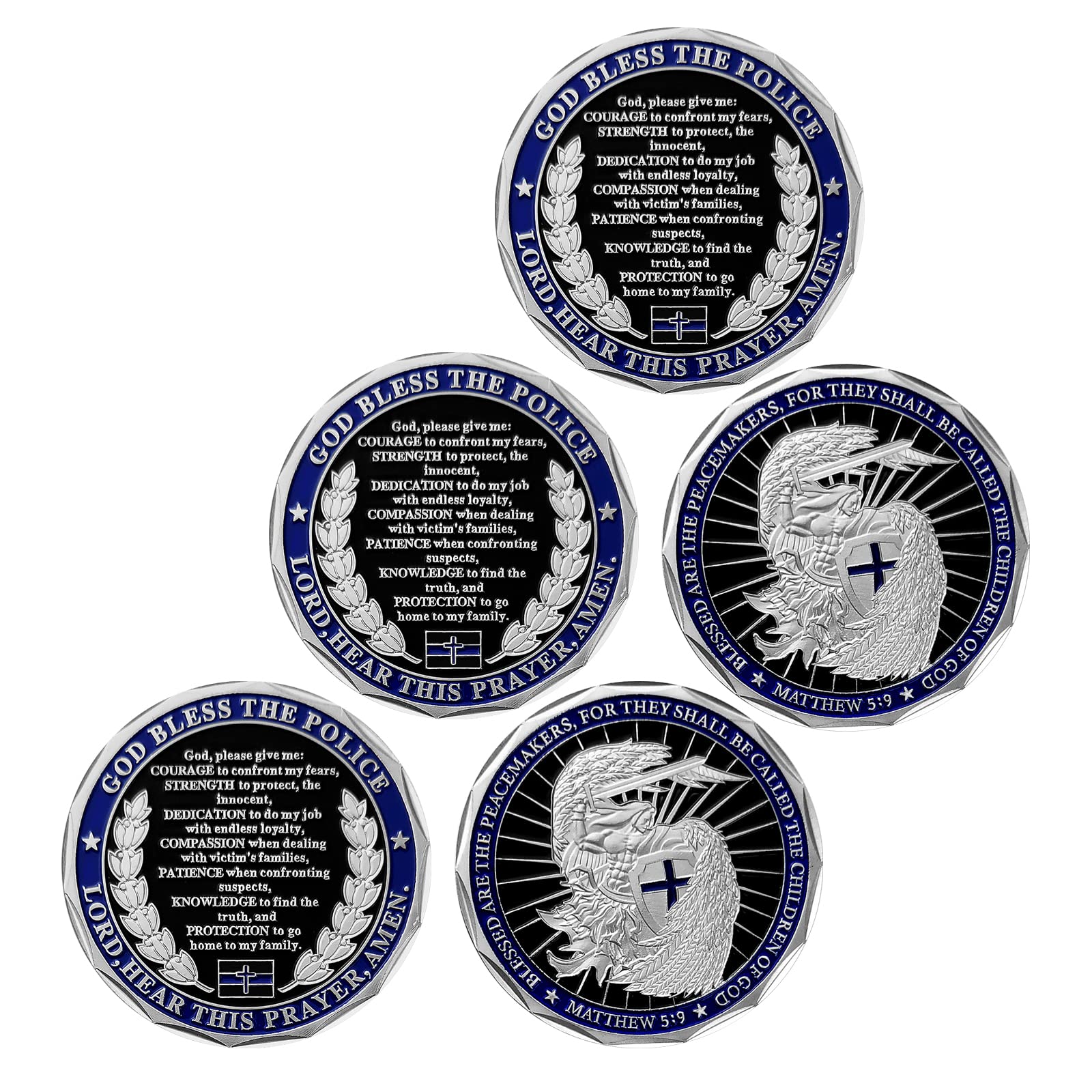 Police Challenge Coins, Saint Michael Law Enforcement Gifts for Police Officer, God Bless The Police Prayer Coin, Pack of 5