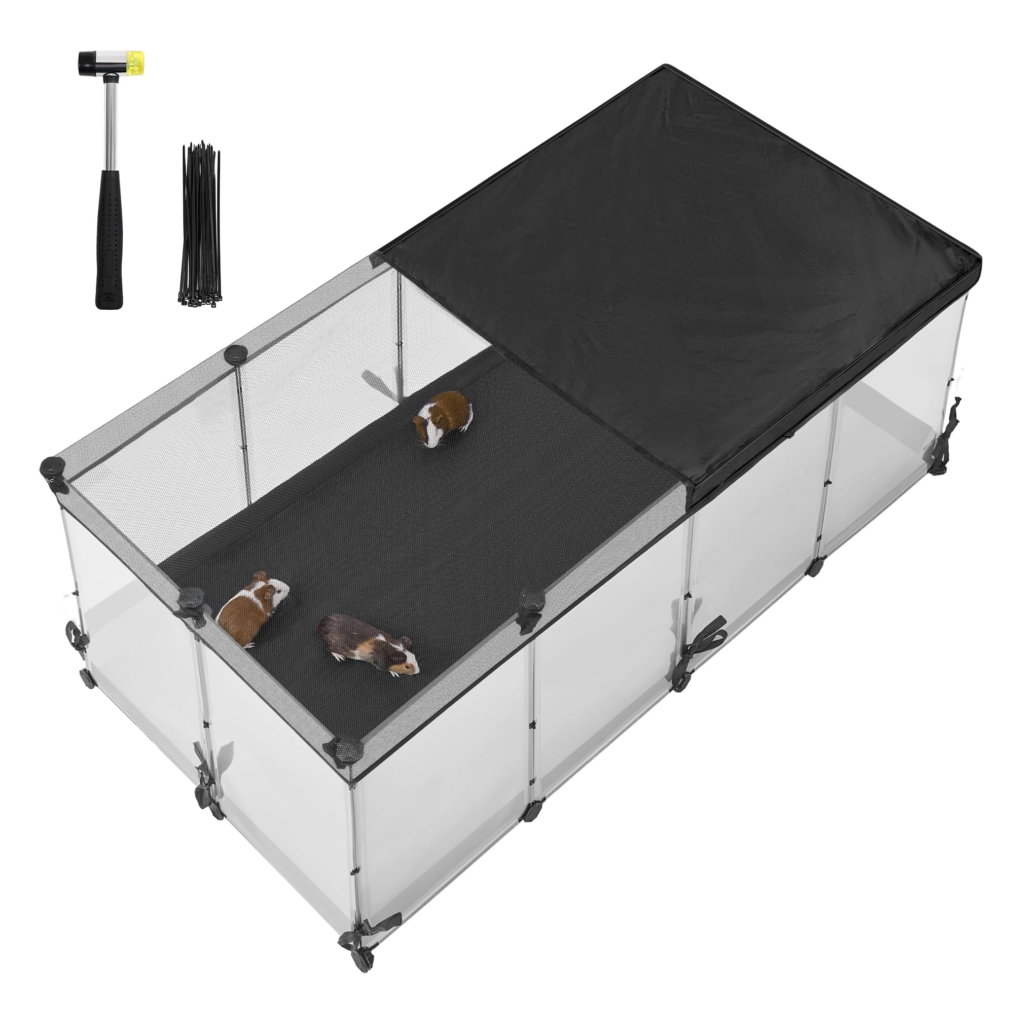 SONGMICS Small Animal Playpen, Semi-Transparent Panels, Breathable Top, Waterproof Fabric Mat, Indoor Rabbit Run, Guinea Pig Cage, 144 x 74 x 57 cm, Cloud White LPC016W01