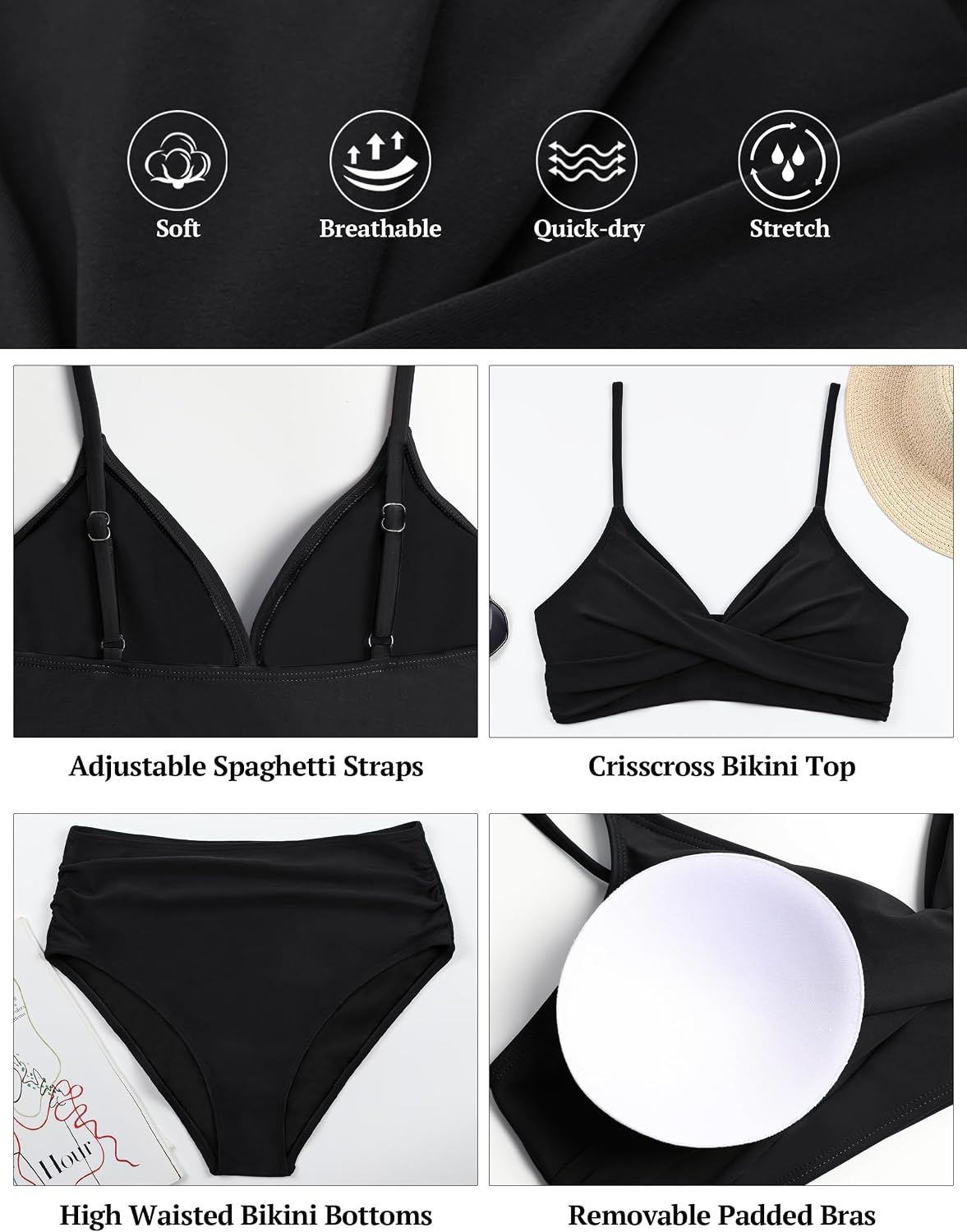 Edelqual Women's High Waisted Bikini Sets Two Piece Swimsuit Tummy Control Bathing Suit V Neck Swimwear 2026 Swim Suit